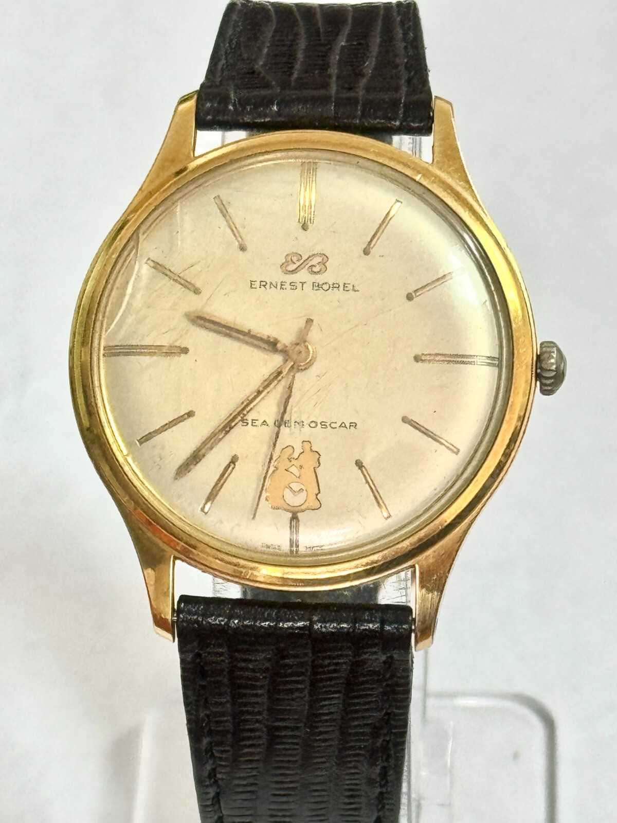 Ernest Borel Sea Gemoscar Champagne Dial Black Leather Strap Watch