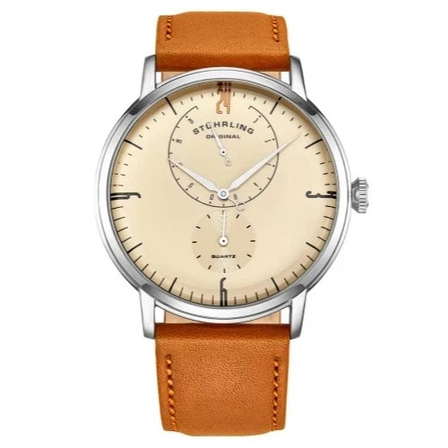 Stuhrling 3969 3969.1 Cabaletta Quartz 24 Hour Dial Tan Leather Strap Mens Watch