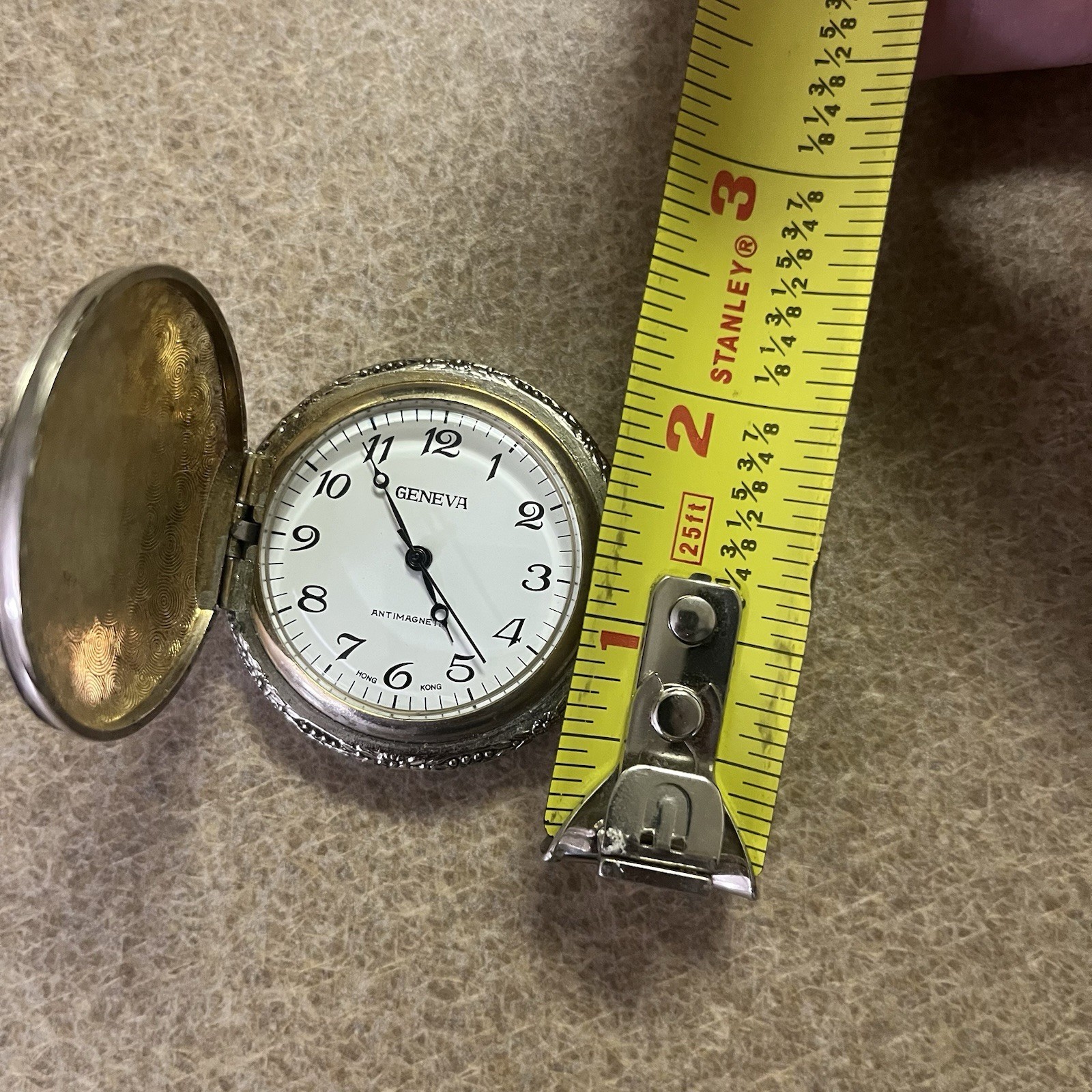 Vtg Geneva Pocket Watch Antimagnetic Hunting Deer Motif Gold Tone 1970’s Runs