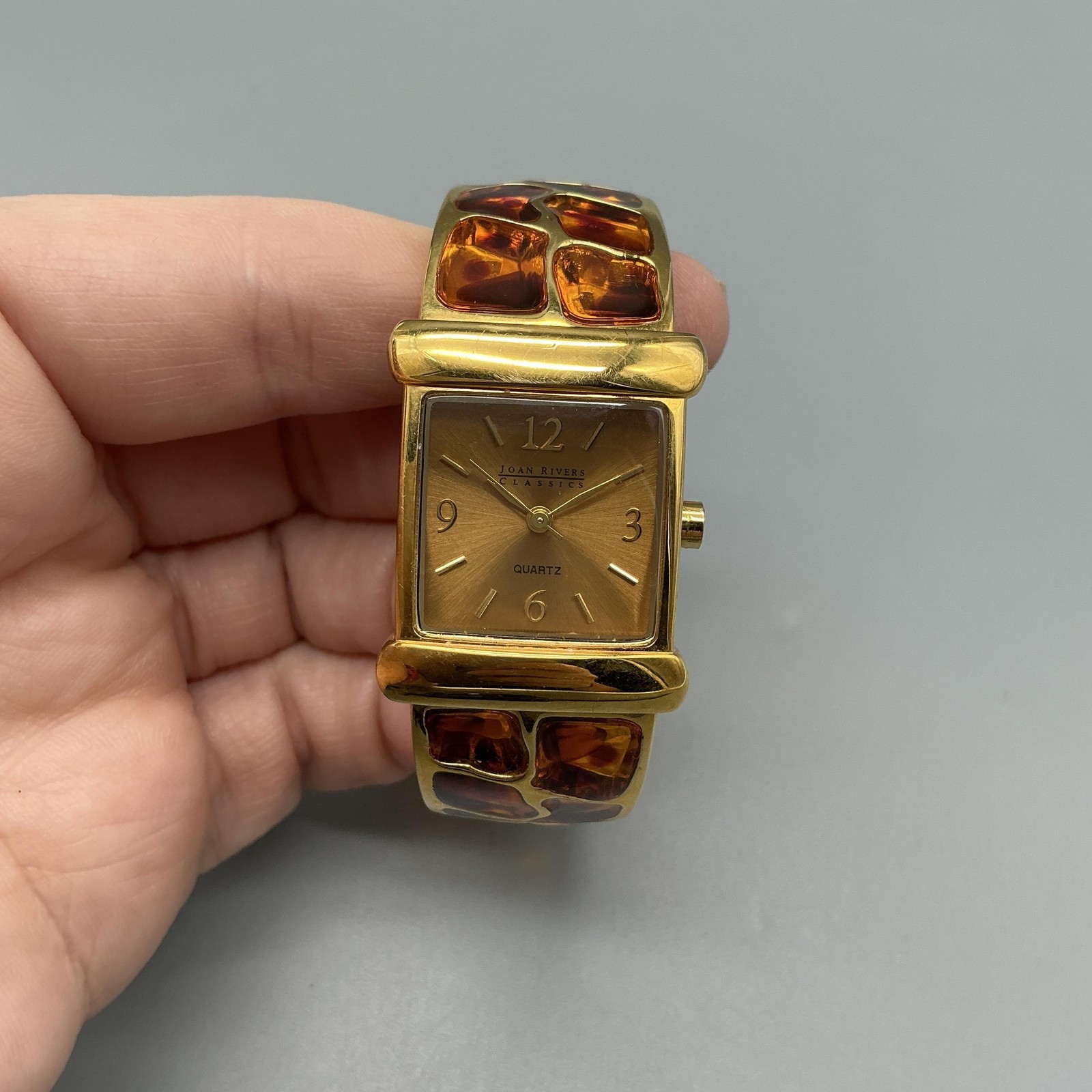 Joan Rivers Womens Watch 24mm Gold Dial Faux Tortoise Resin Bangle New Battery