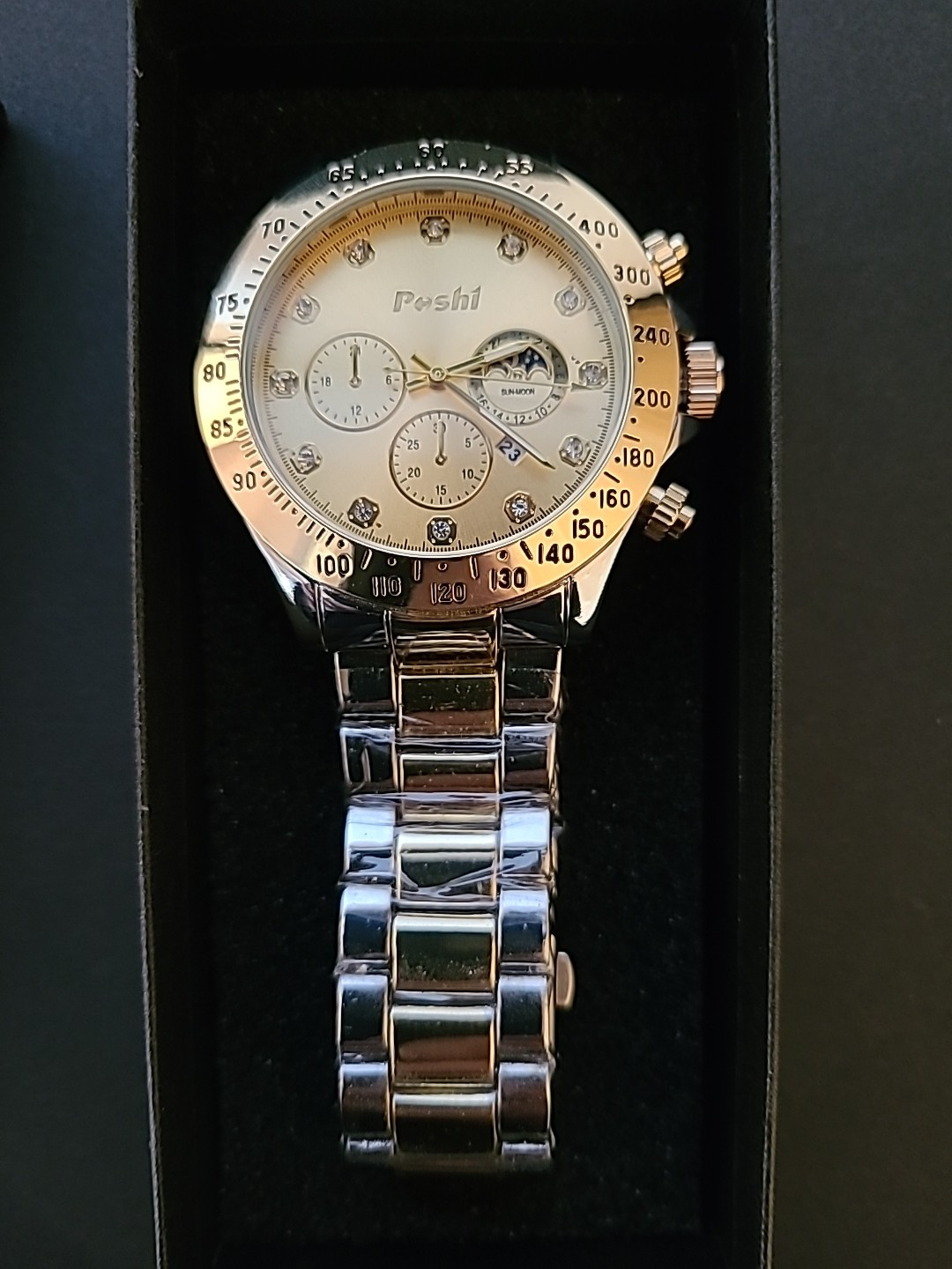 Poshi Men’s Gold And Silver Watch With Gold Dial With 9 1/4 Inch Band