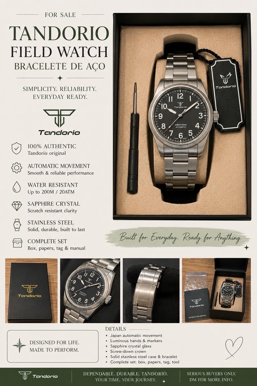 Tandorio Field Watch 36mm NH35 Automatic Classic