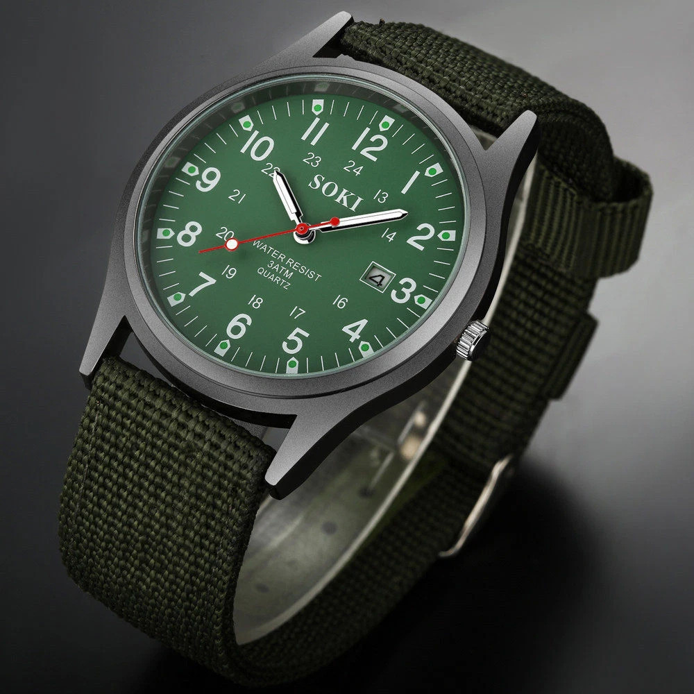 Men’s Military Army Luminous 24 Hours Dial Nylon Strap Date Quartz Wrist Watch