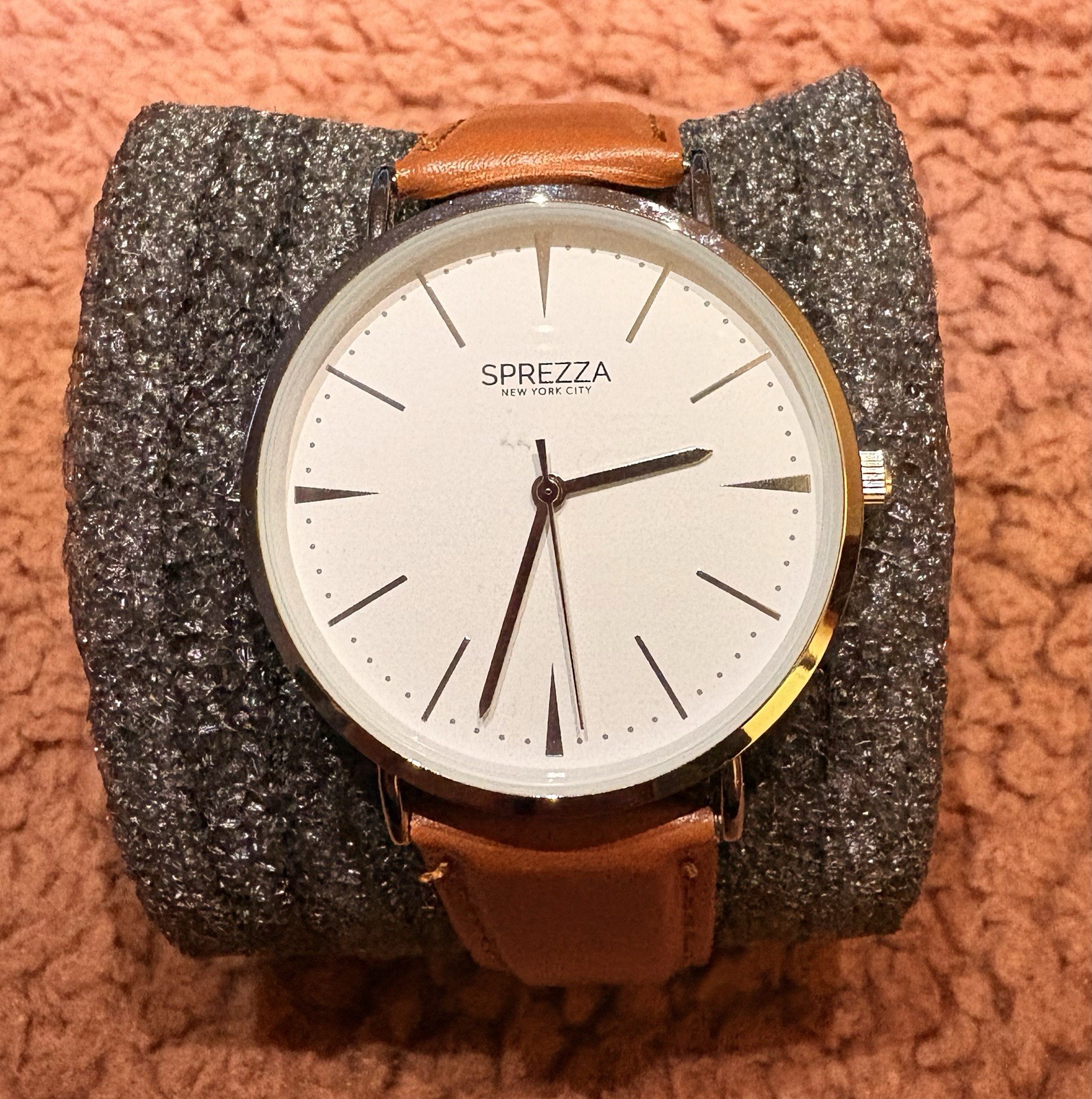 Sprezza New York City Wristwatch Brown Leather Strap Silver Case White Dial