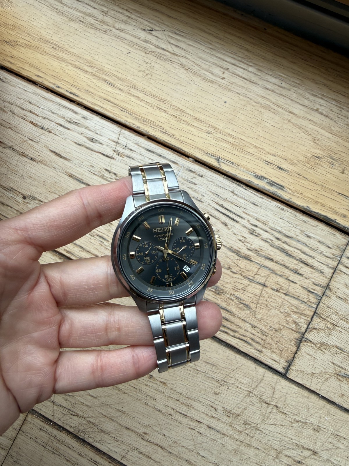 SEIKO Chronograph Black Dial Two-tone Men’s Watch SKS591