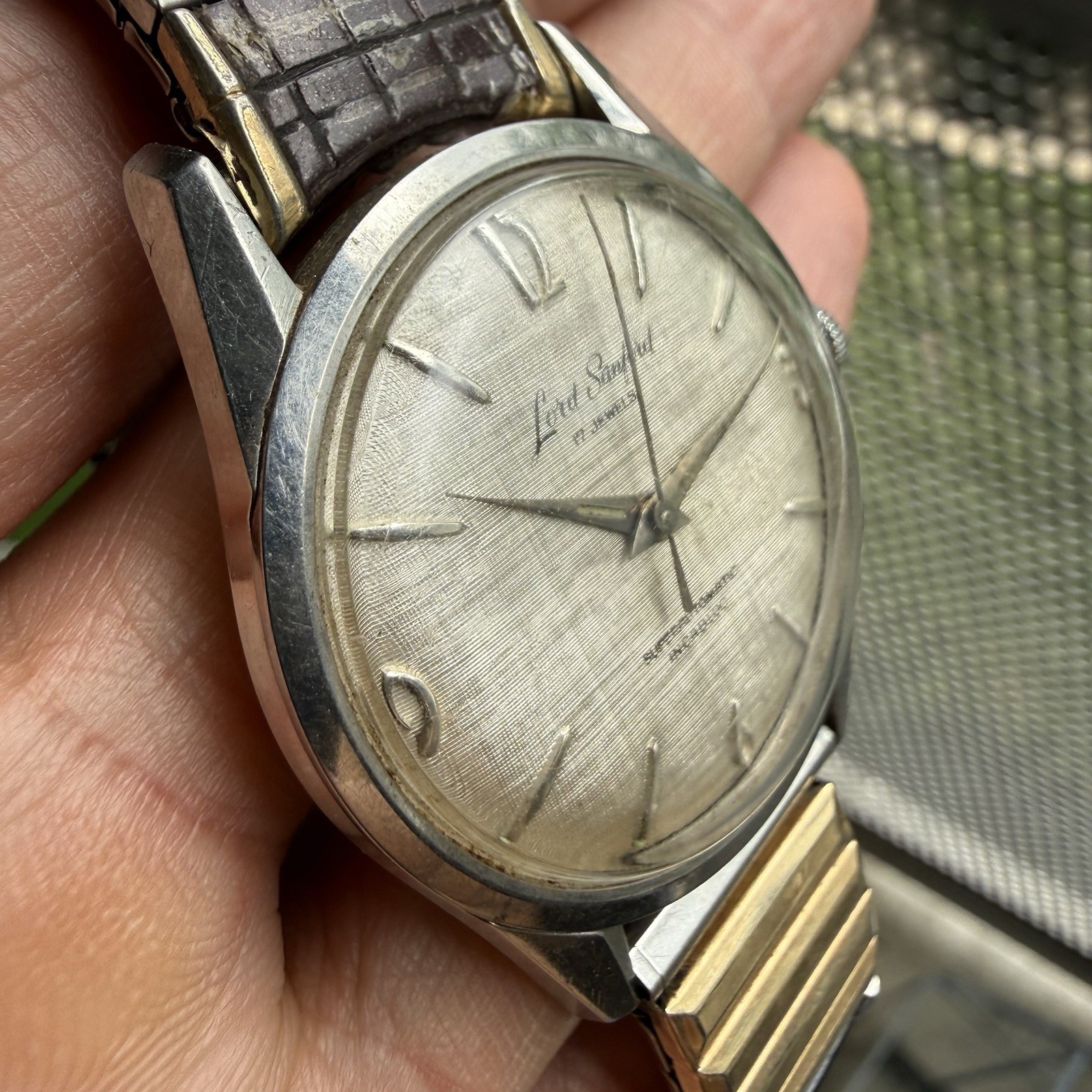 Vintage Lord Sanford Super Automatic Linen Dial Mechanical Men’s Watch Steel
