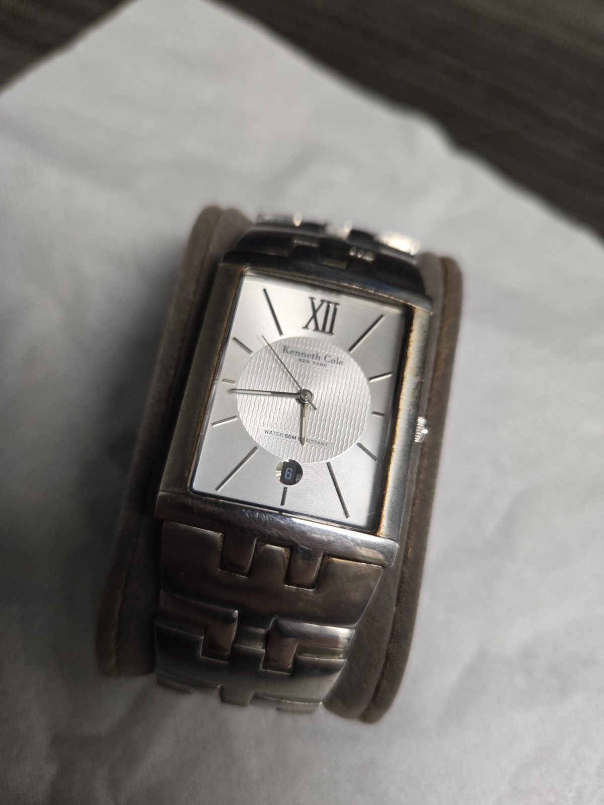 Kenneth Cole New York Men’s Rectangular Quartz Watch Silver Bracelet Date 50m