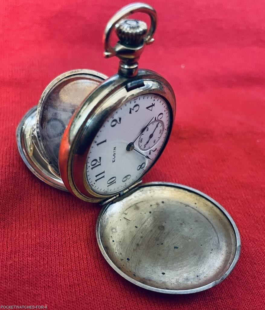 ca 1915 ELGIN 0s HUNTER 15 JEWELS GOLD FILLED CASE POCKET PENDANT WATCH SERVICED