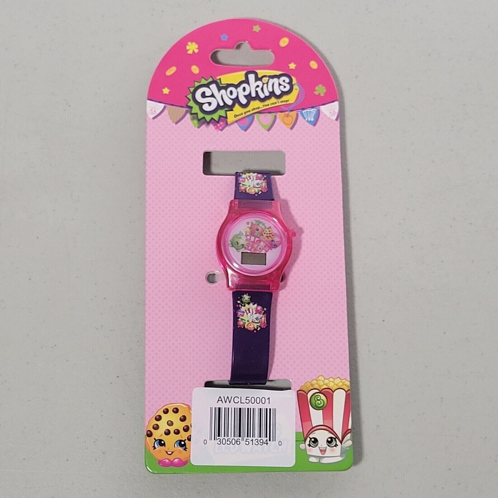 Shopkins Girls Watch Digital Pink Purple New in Package Kids Timepiece Cartoon