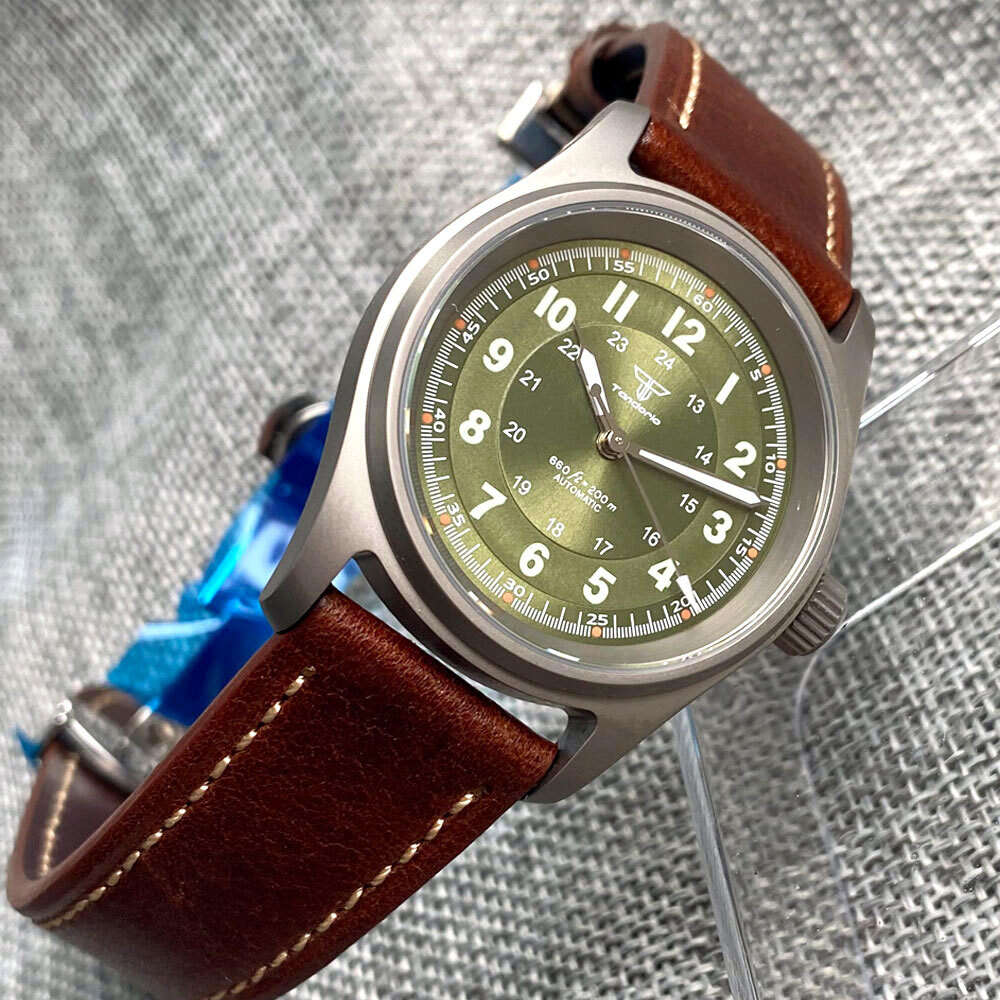 Tandorio 36mm Titanium Pilot Sapphire 200M Diver NH35 PT5000 Auto Men Watch Lume