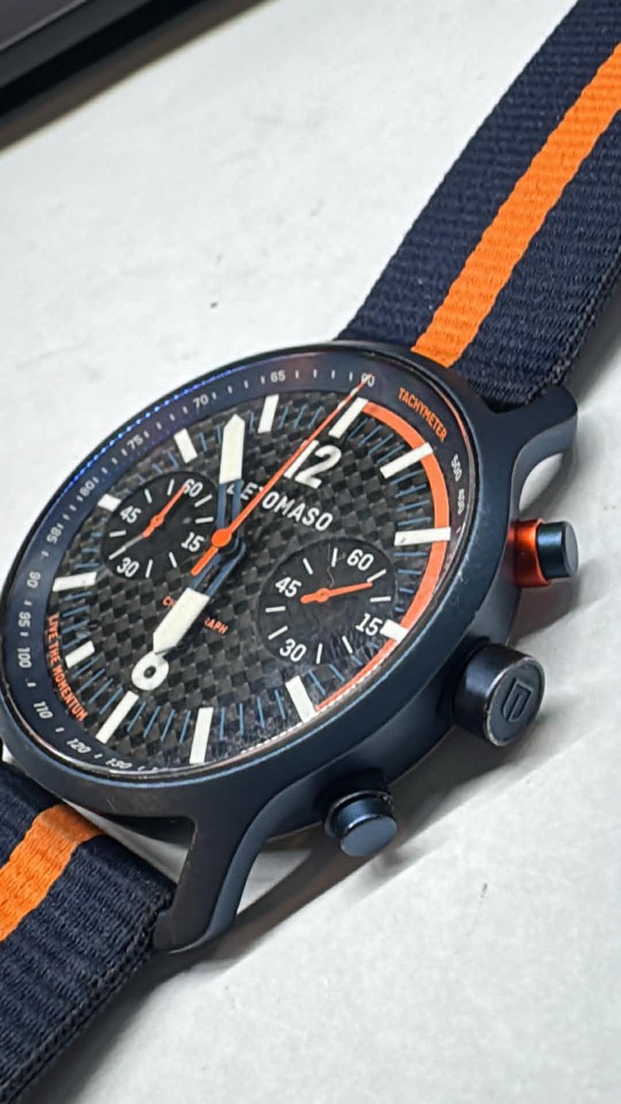 42MM Mens NEW Detomaso Carbon Fiber Edition Chrono watch quartz (A40)