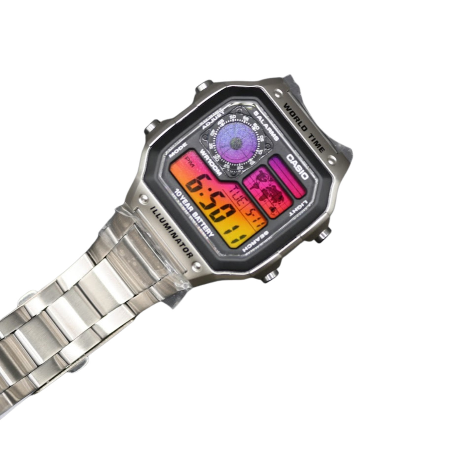 CASIO AE-1200WHD Royale World Time Watch Mod Vice City Sunset Gradient Display