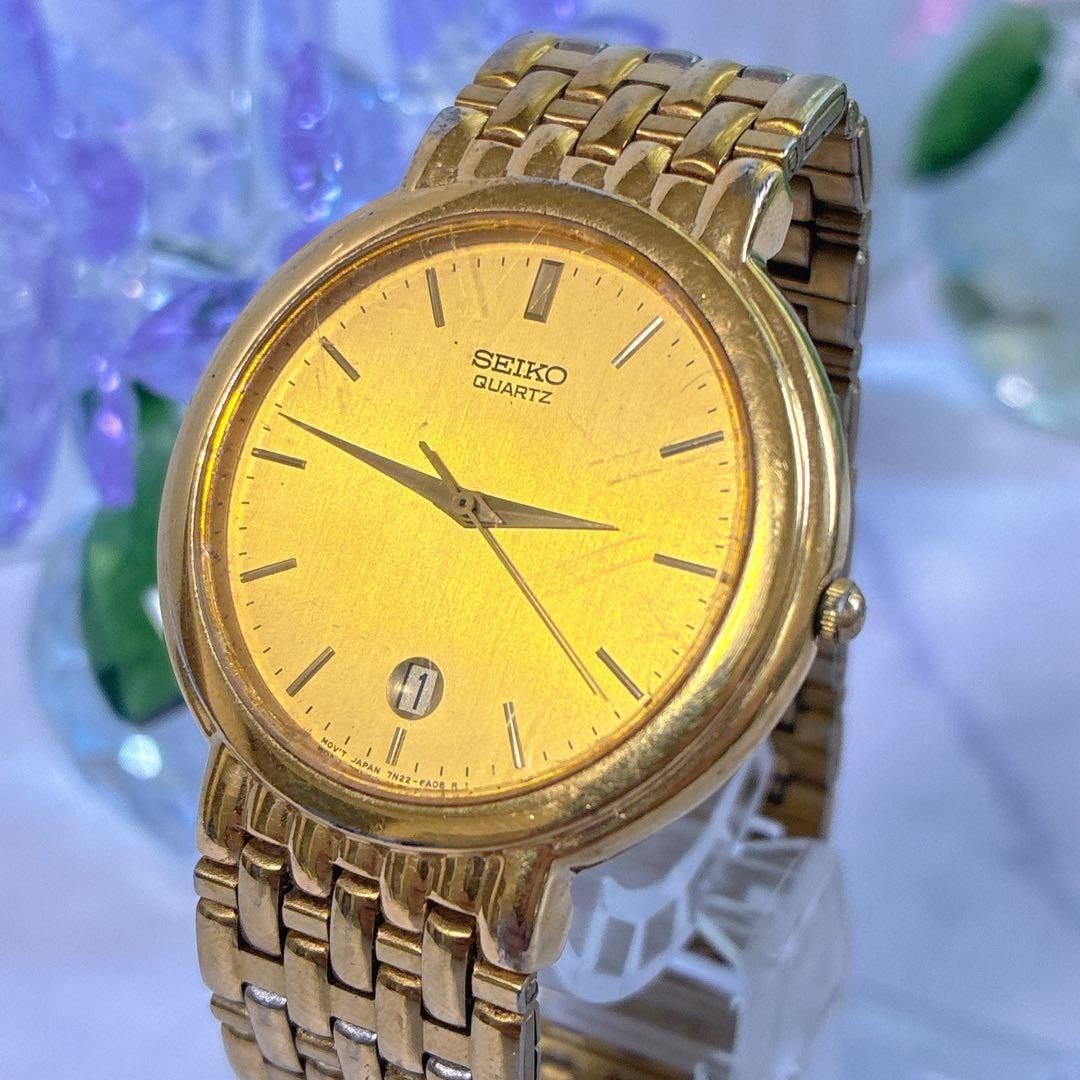SEIKO wristwatch gold date men s women s round