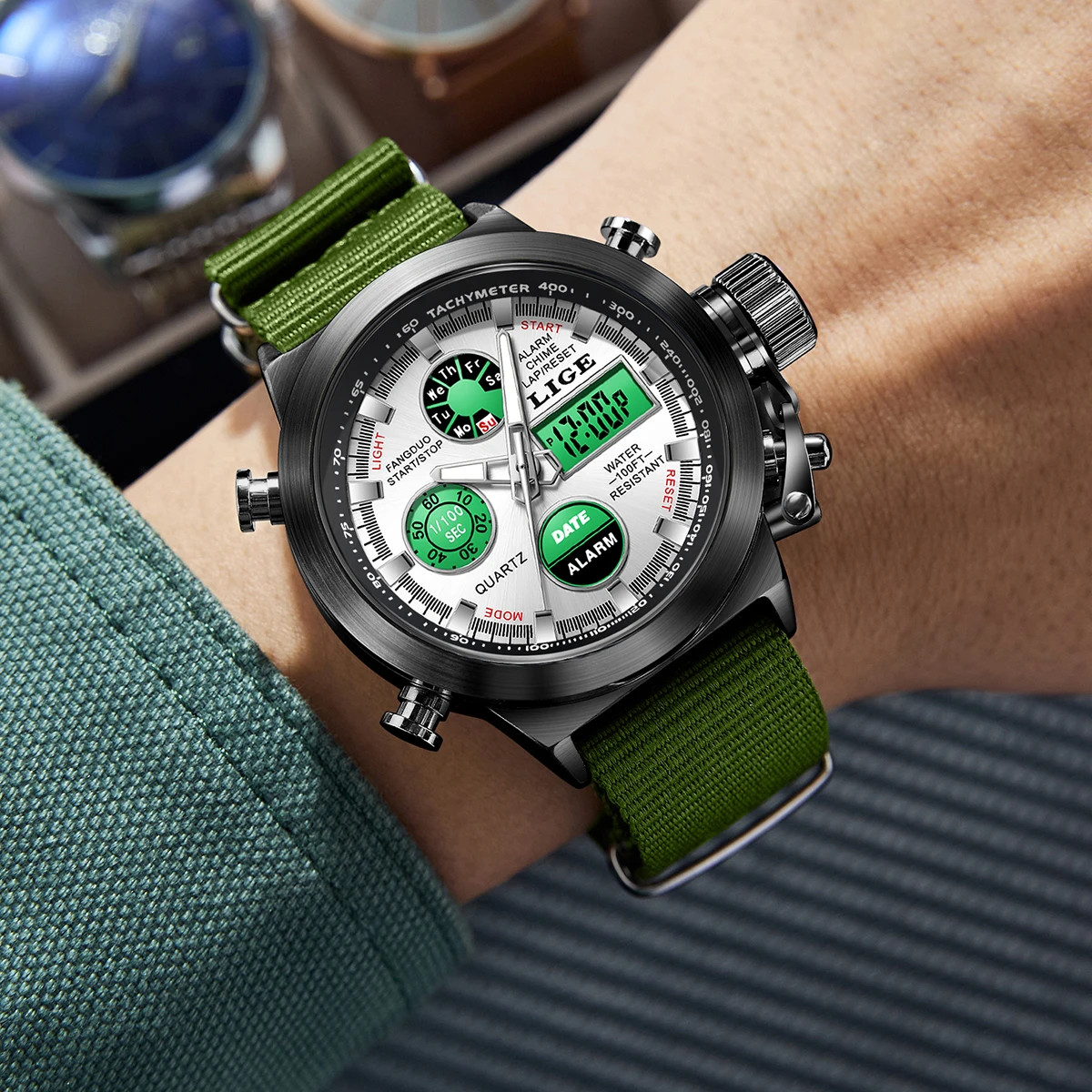 Outdoor Sport Watch Men Dual Time Waterproof Wristwatch Army Tactical Digital Qu