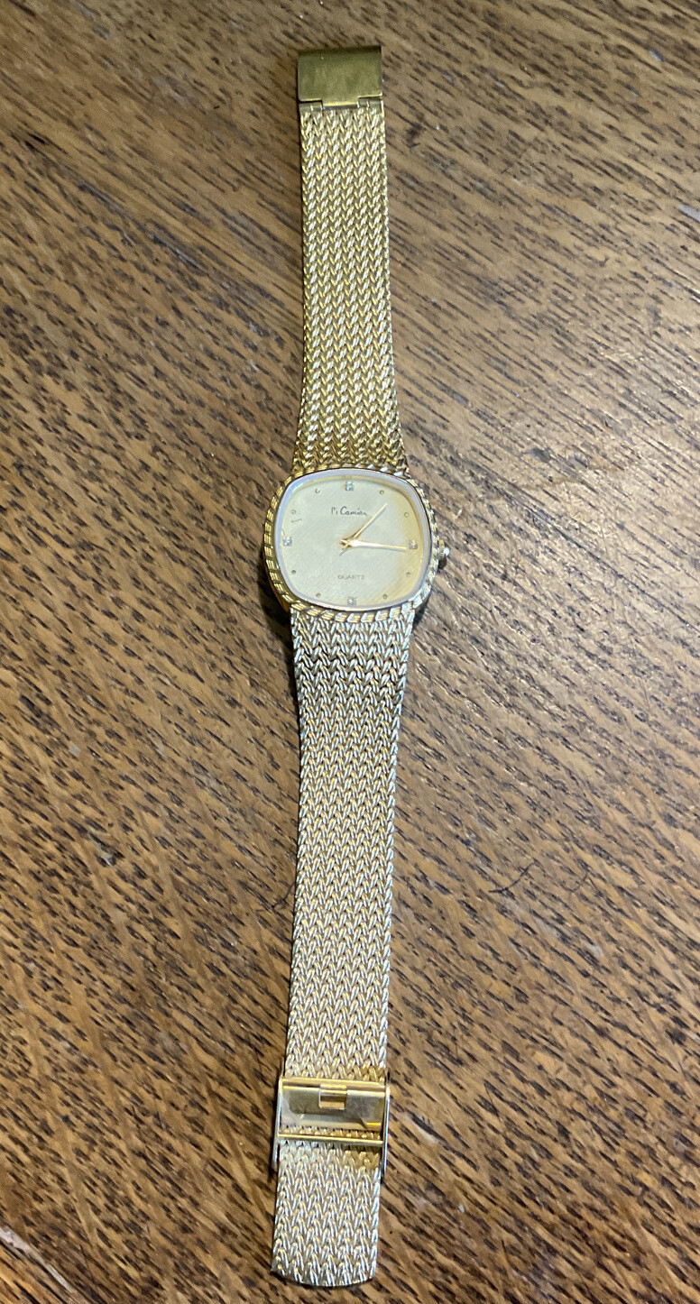 Pi Camian Quqrtz Wrist Watch Gold Tone Band 8″