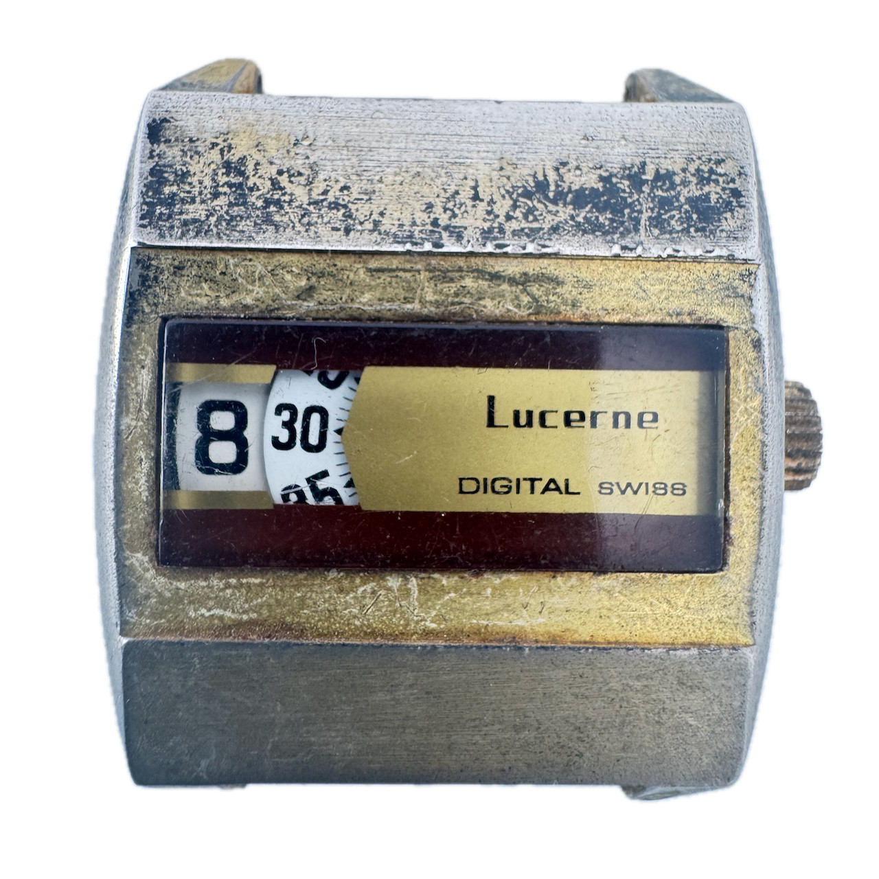 Vintage Lucerne Digital Jump Hour Men’s Mechanical Wristwatch Swiss Gold Tone