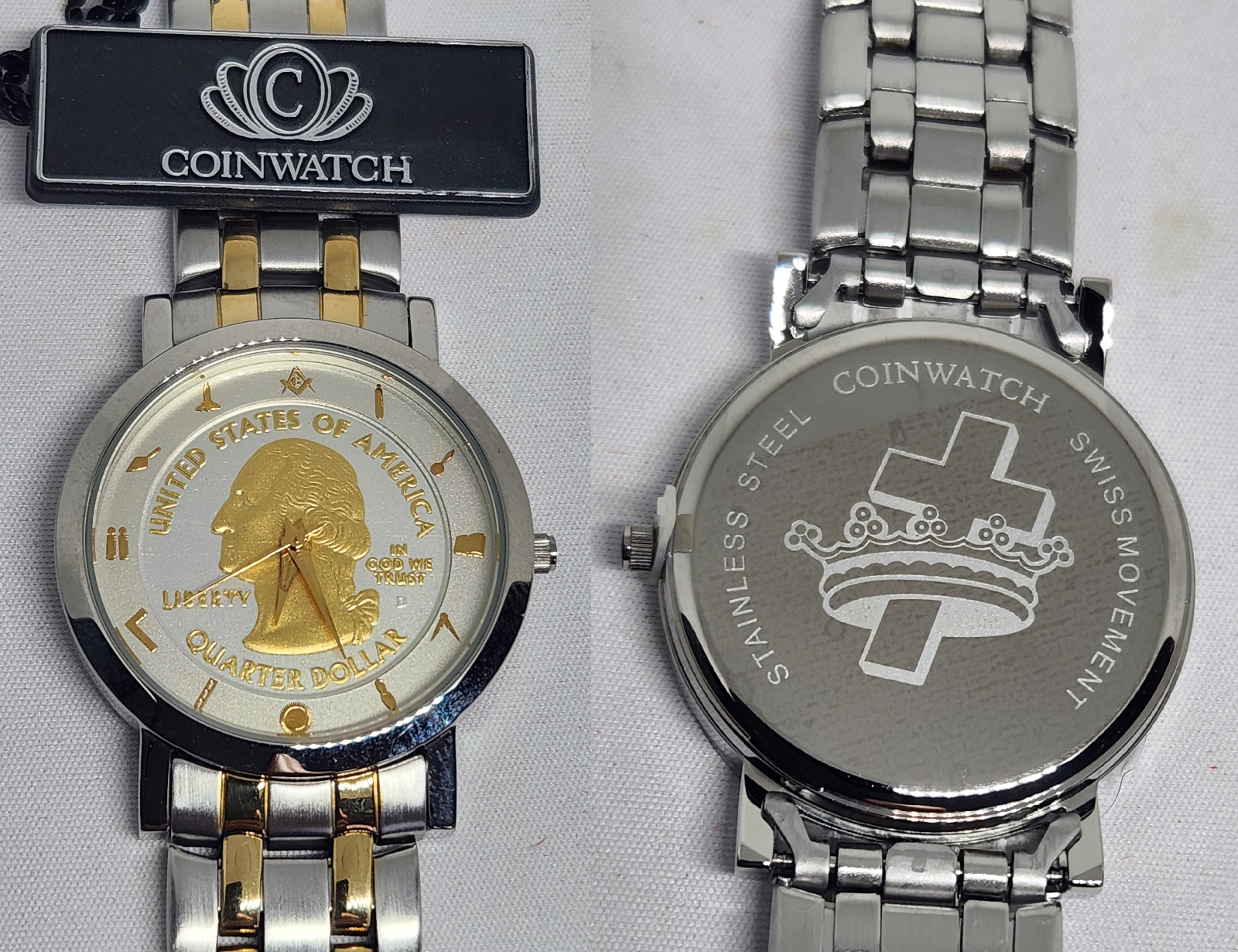 Vintage Coinwatch York Rite Cross and Crown Emblem Masonic Watch with Box