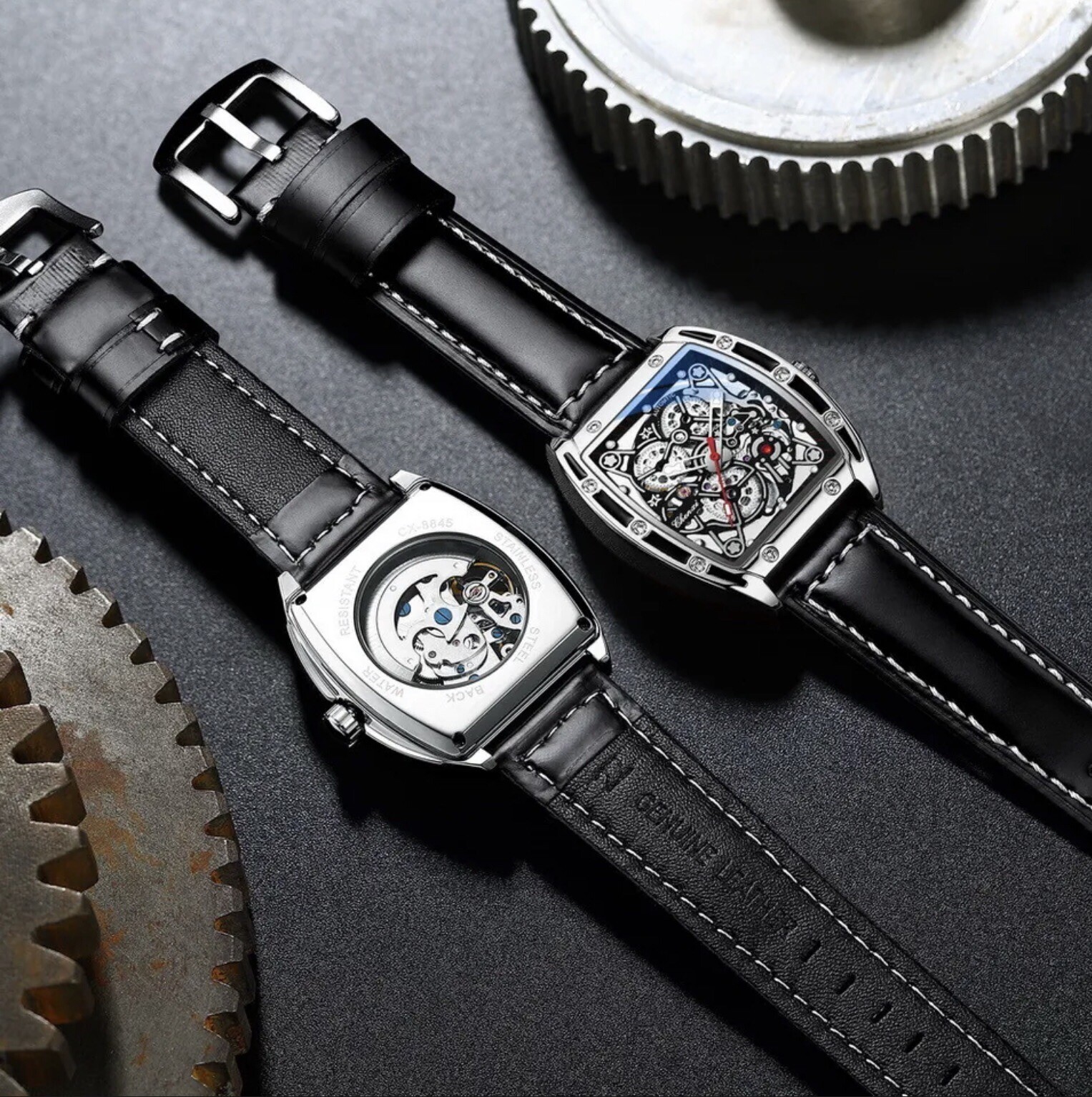 CHENXI Men’s Skeleton Automatic Mechanical Tonneau Shaped Watch Waterproof Gift