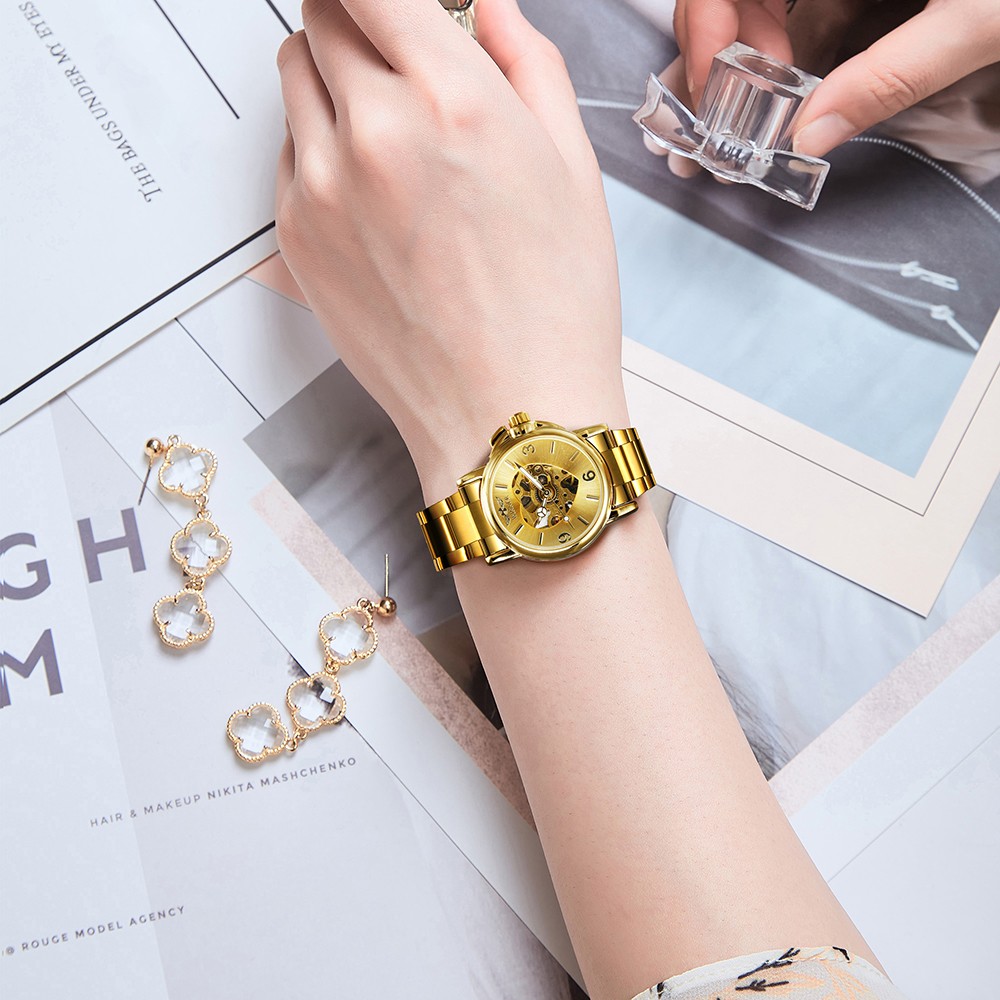 WINNER Women’s Skeleton Watch Automatic Mechanical Gold Stainless Steel 35mm