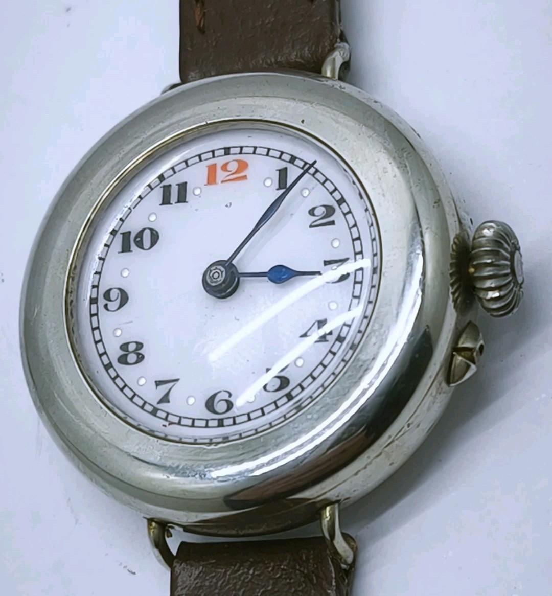 Vtg c1914 Swiss Chrome Nickel Plated WW1 Era 31mm Trench Watch Spares Or Repair