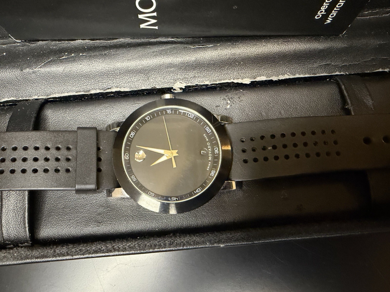 Movado Signature Sport 42mm Quartz Watch with A Black Silicone Band Box & Card