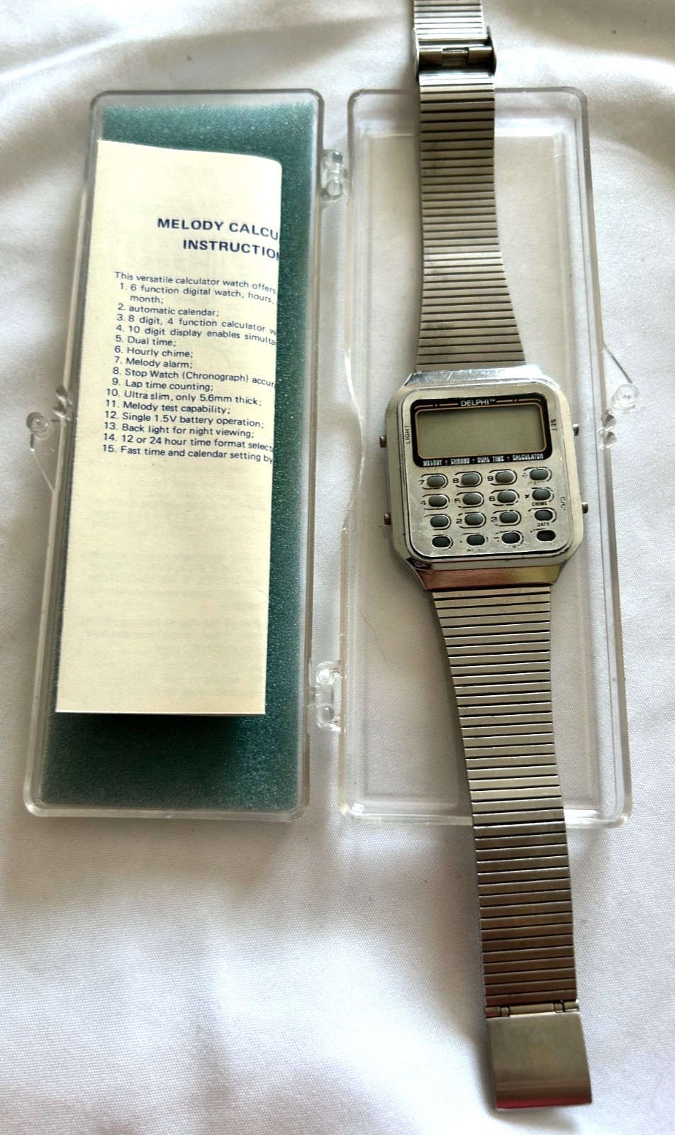 Vintage 1980s Delphi Melody Calculator Watch w/ Box & Manual – READ CONDITION