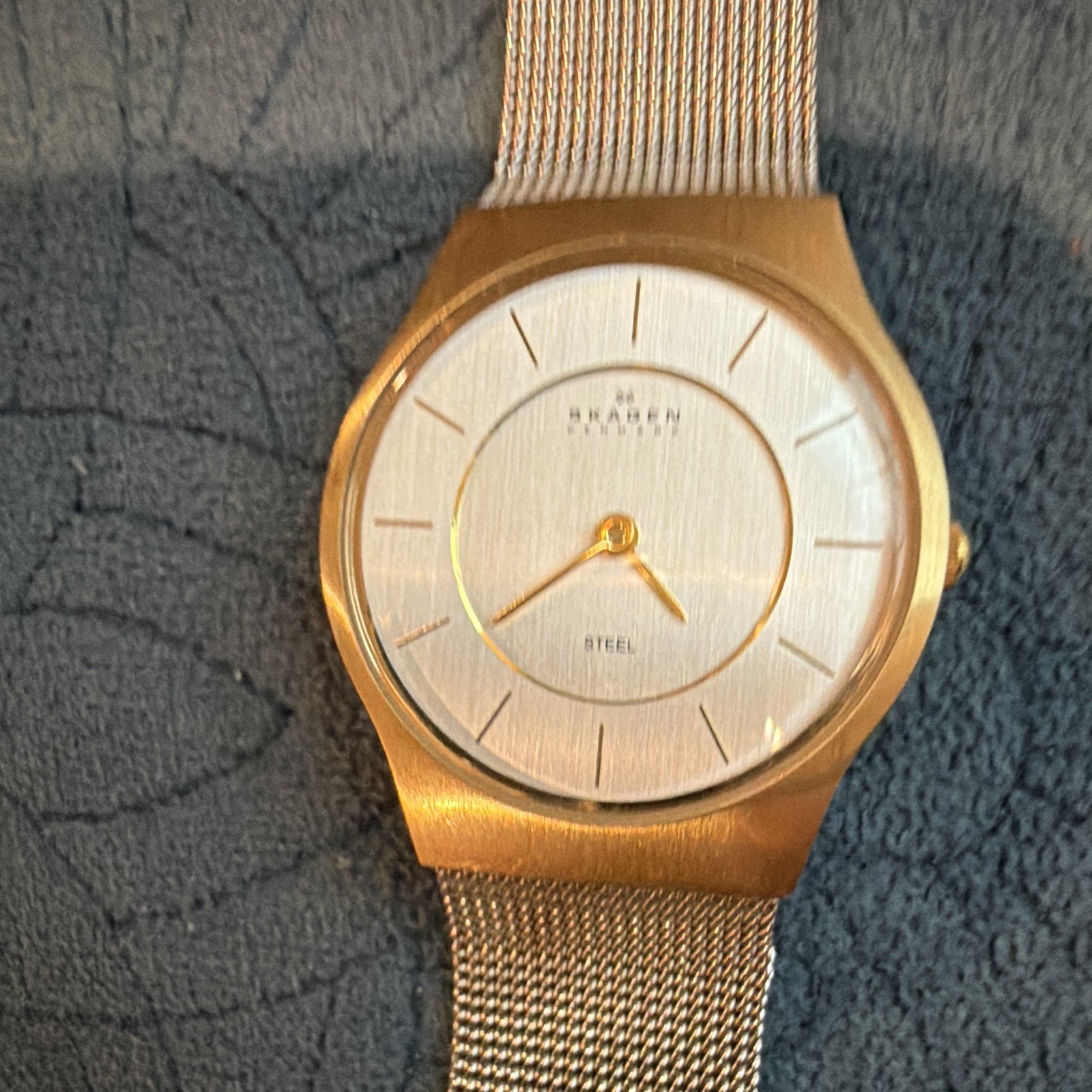 Skagen Denmark Quartz 34mm Gold SS Case Silver Dial Mesh Band 3 ATM