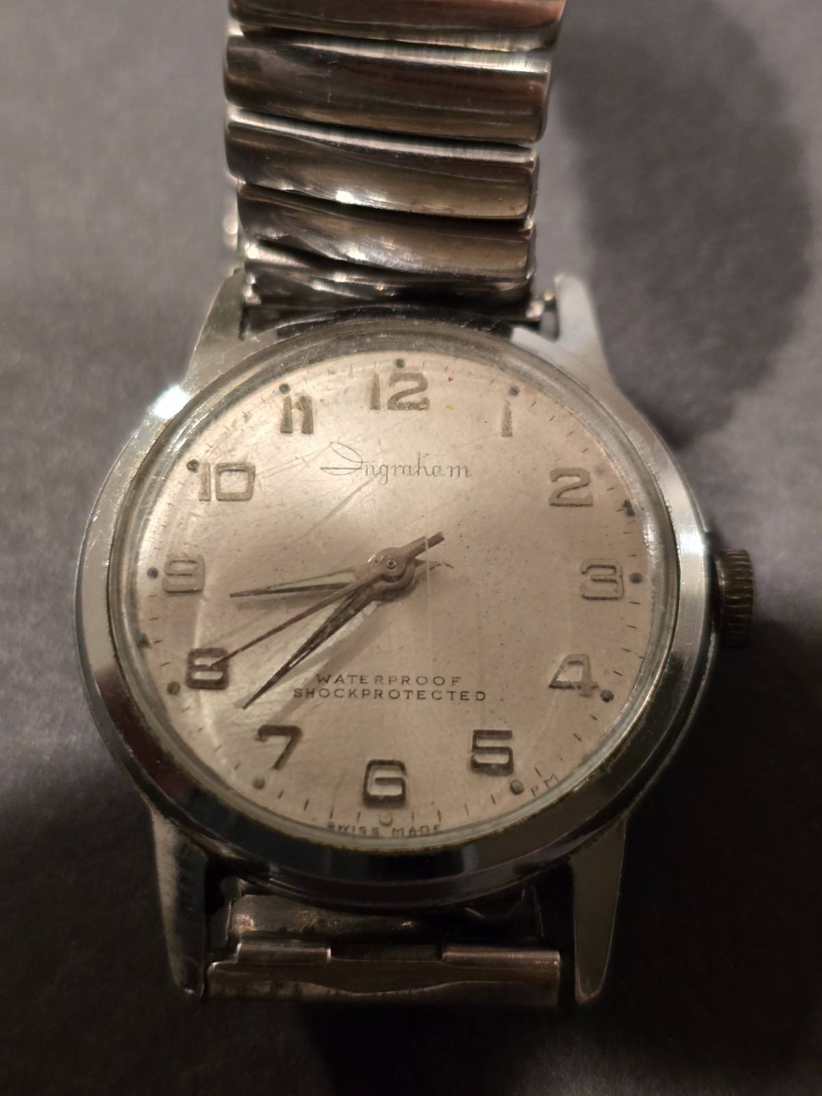 Vintage Ingraham Swiss Made Mechanical Wristwatch Shock Protected For Repair (B)