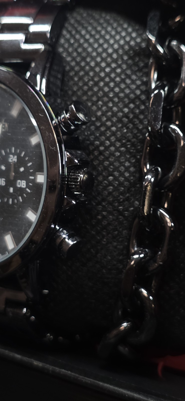 Steve Madden Men’s Black Quartz Watch & Matching Chain Bracelet Gift Set
