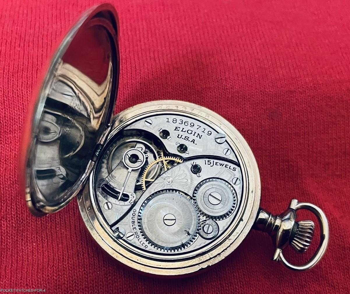 ca 1915 ELGIN 0s HUNTER 15 JEWELS GOLD FILLED CASE POCKET PENDANT WATCH SERVICED