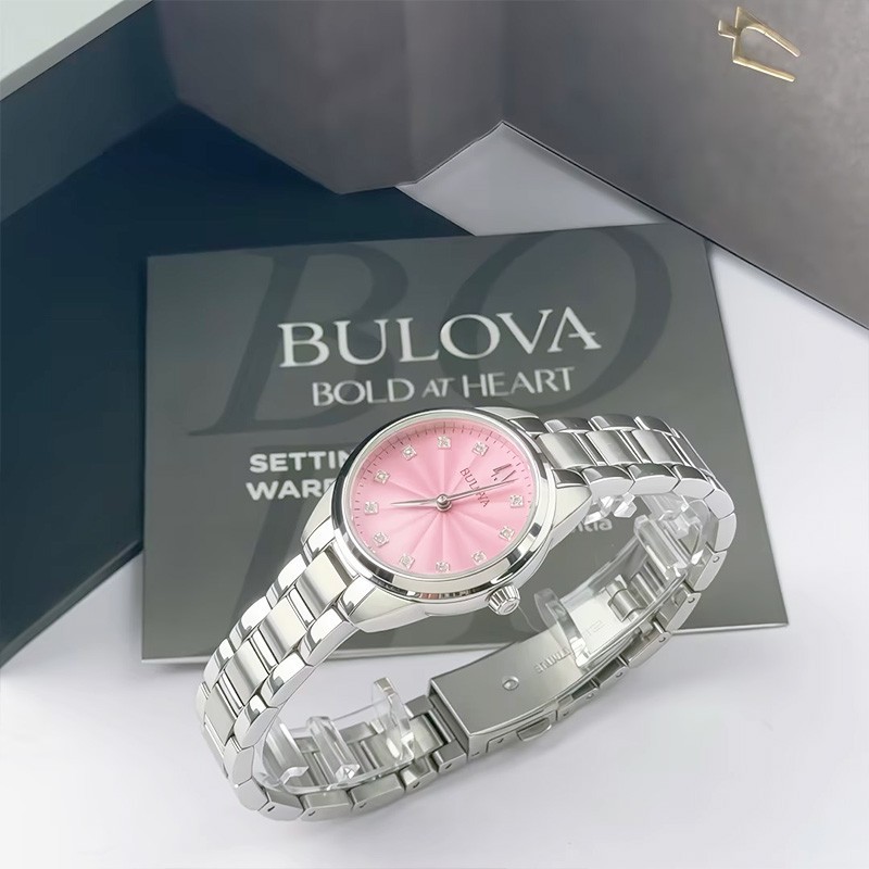 Bulova Sutton 96P249 Diamond Pink Dial Stainless Steel Quartz Women’s Watch 28mm