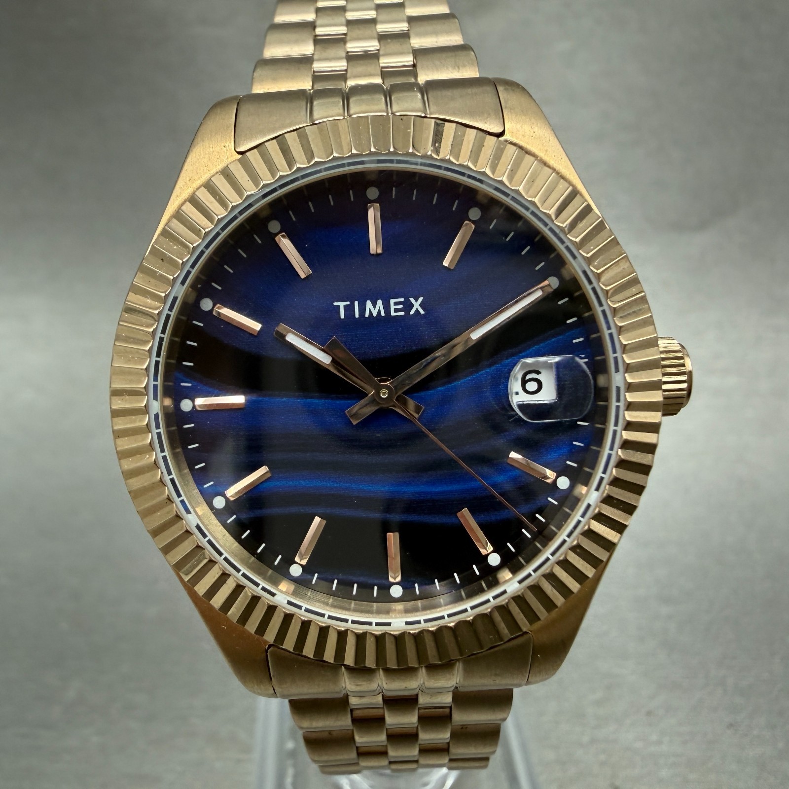 Timex Waterbury Legacy Watch Women Blue Dial Rose Gold Tone Date Round New Batt