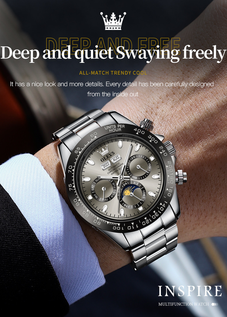 OLEVS Men Automatic Mechanical Luxury Stainless Steel Luminous Waterproof Watch