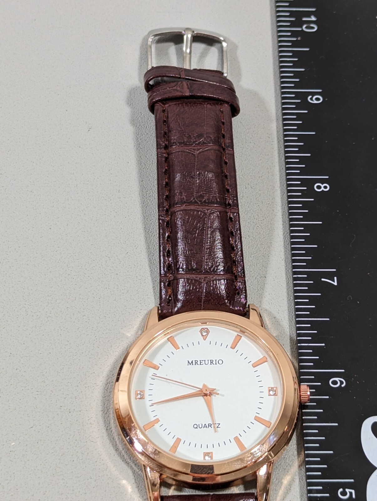 Mreurio White Dial Round Gold Tone Case Brown Leather Band Watch Men