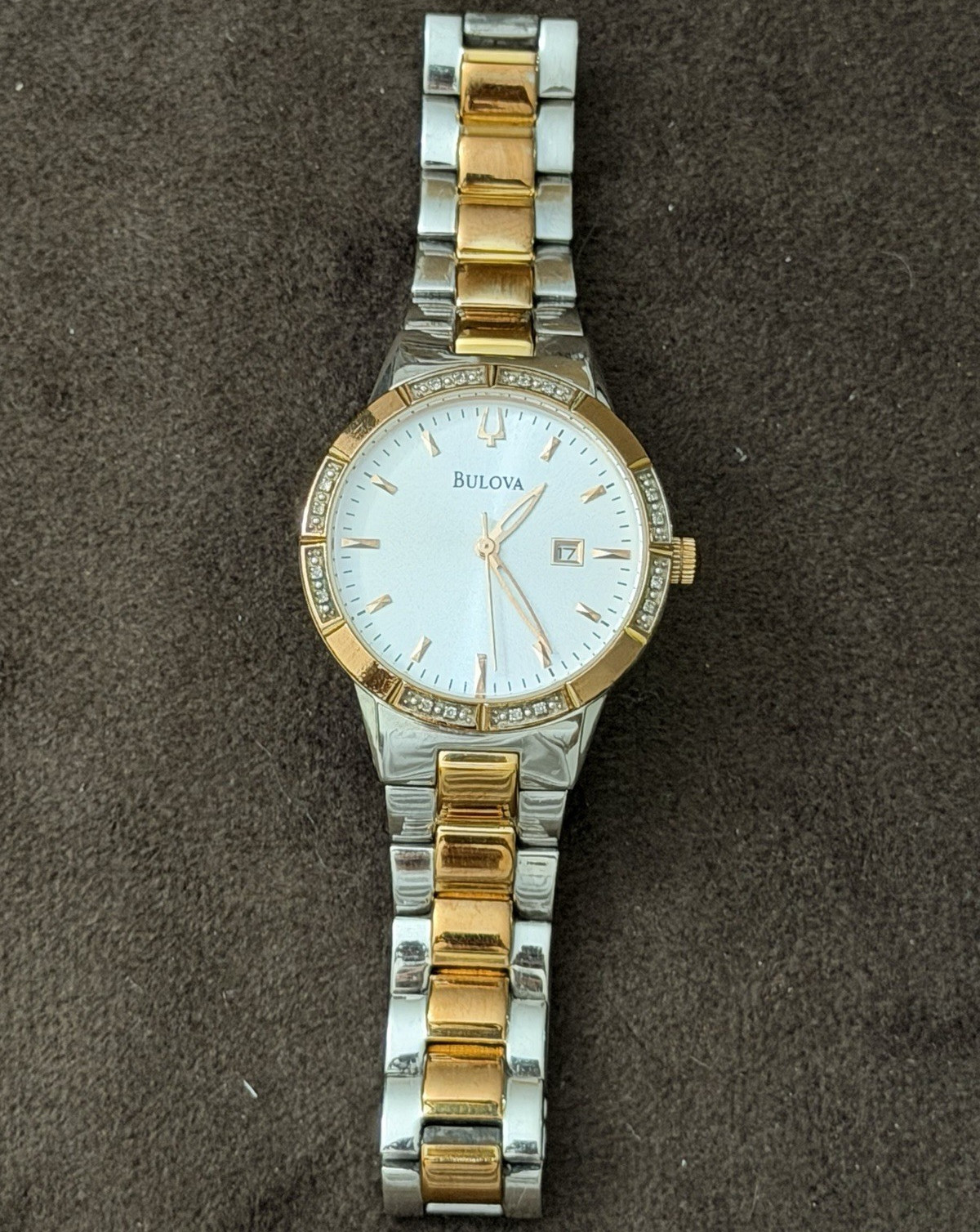 Bulova Diamond Women’s Quartz Analog Two-Tone Bracelet Watch White Dial Date
