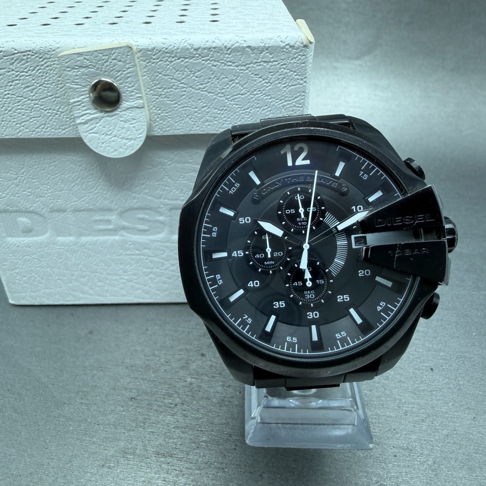 Diesel Mega Chief Watch Men 54mm Black Dial Black Tone Date Round New battery