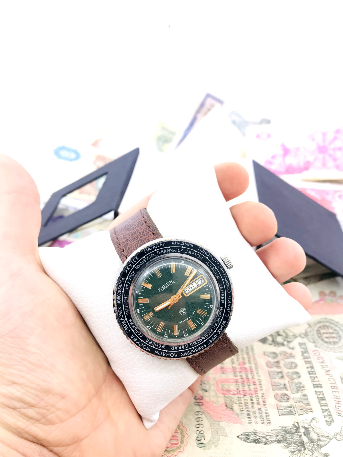 🌎 Rare Green Watch Raketa Cities World Time City 2628 Soviet USSR Service 🛠