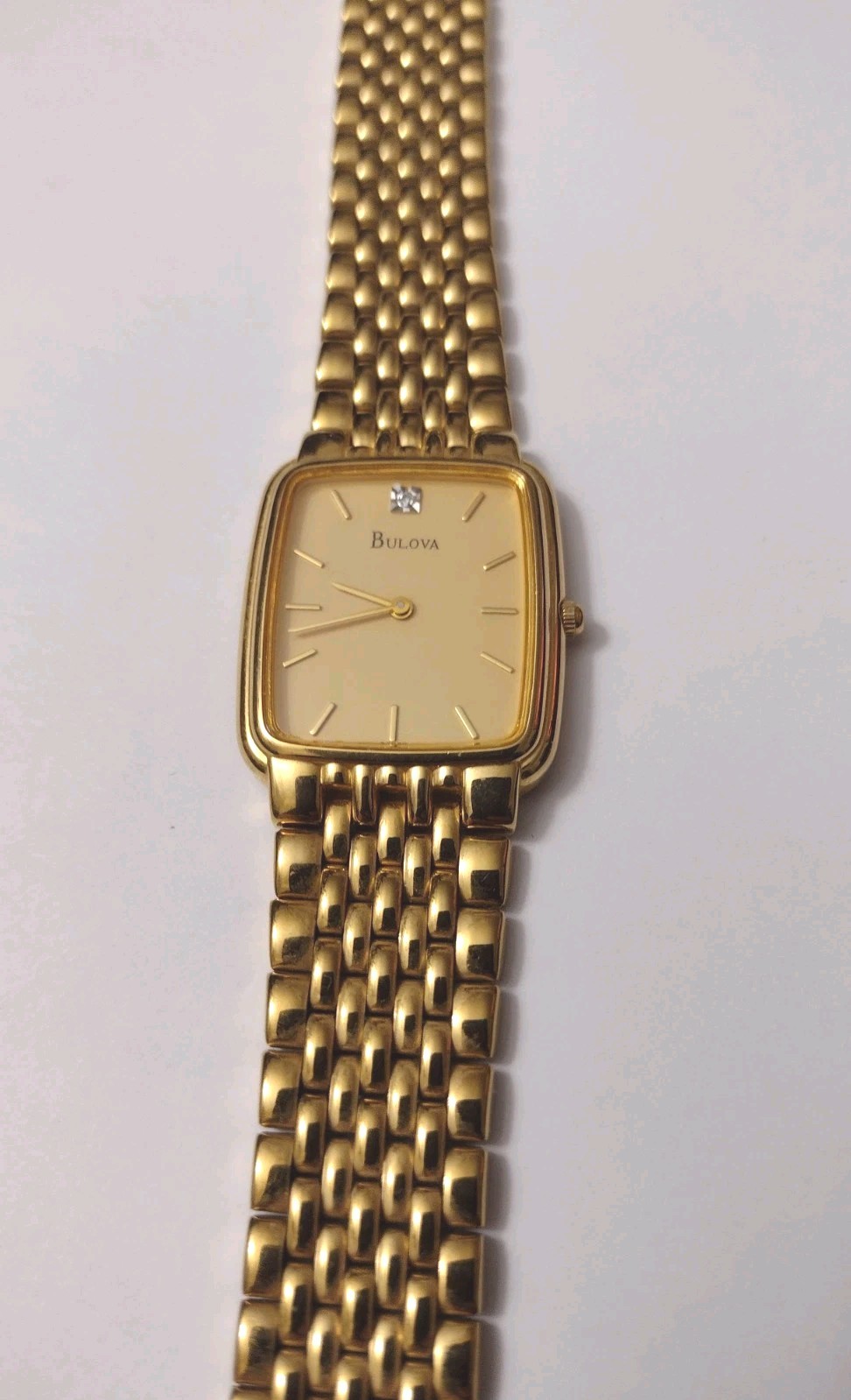 Vintage Men’s Formal Dress Gold Tone Diamond Bulova Quartz Watch Service Award