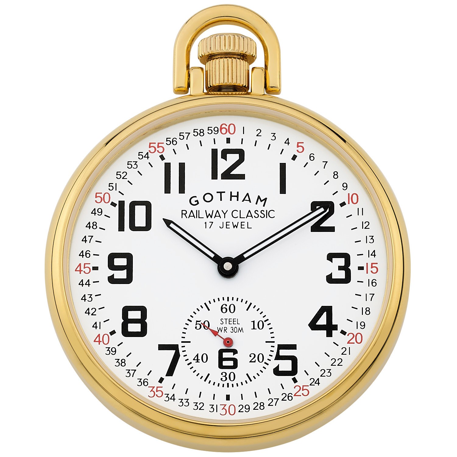 Gotham Men’s Gold-Plated Stainless Steel 17Jewel Mechanical Railway Pocket Watch
