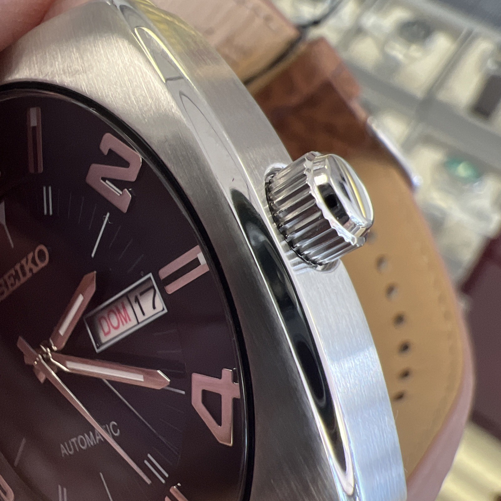 Authentic Seiko Dealer 💯Recraft Series Automatic Blue Dial Brown❤️SNKN37!