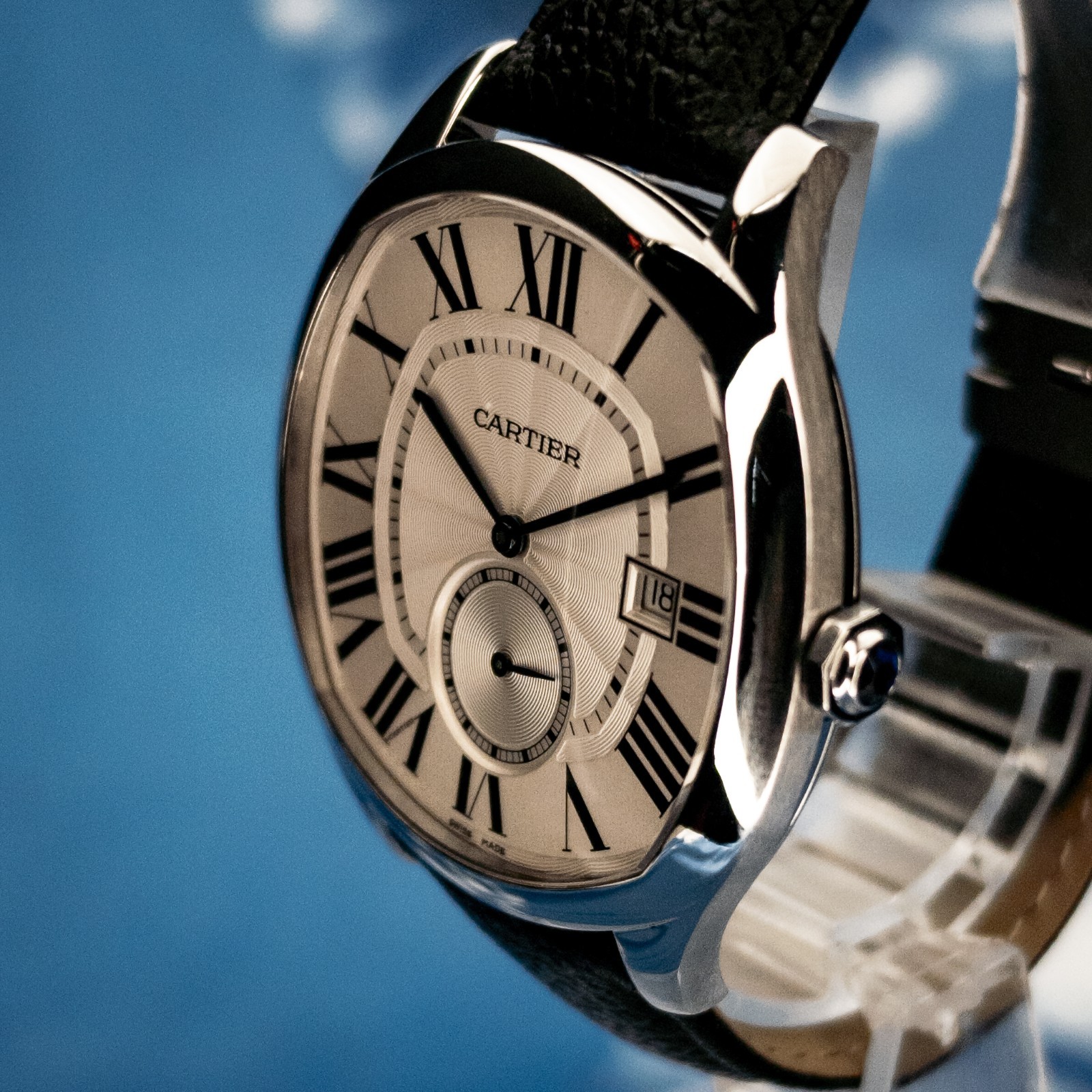 Cartier Drive de Cartier WSNM0004 Silver Guilloché | Blued Hands Men’s Watch B&P