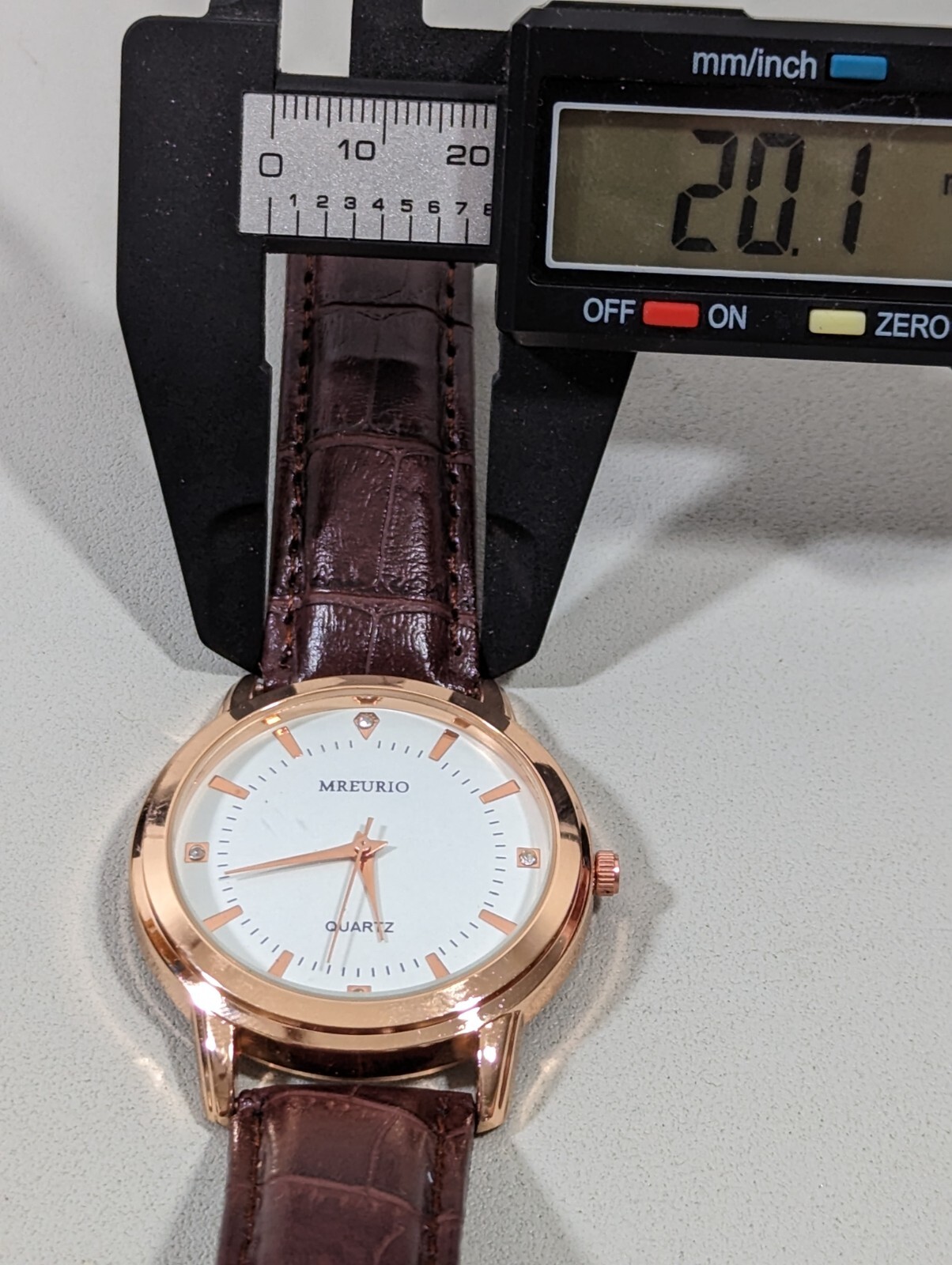 Mreurio White Dial Round Gold Tone Case Brown Leather Band Watch Men