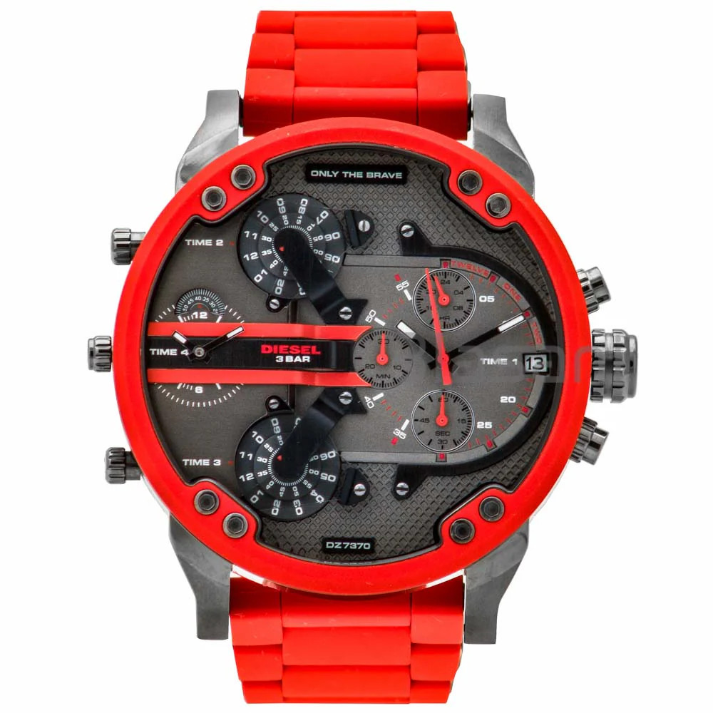 Diesel DZ7370 Mr Daddy 2.0 Chronograph Red Silicone Stainless Steel Watch 57mm