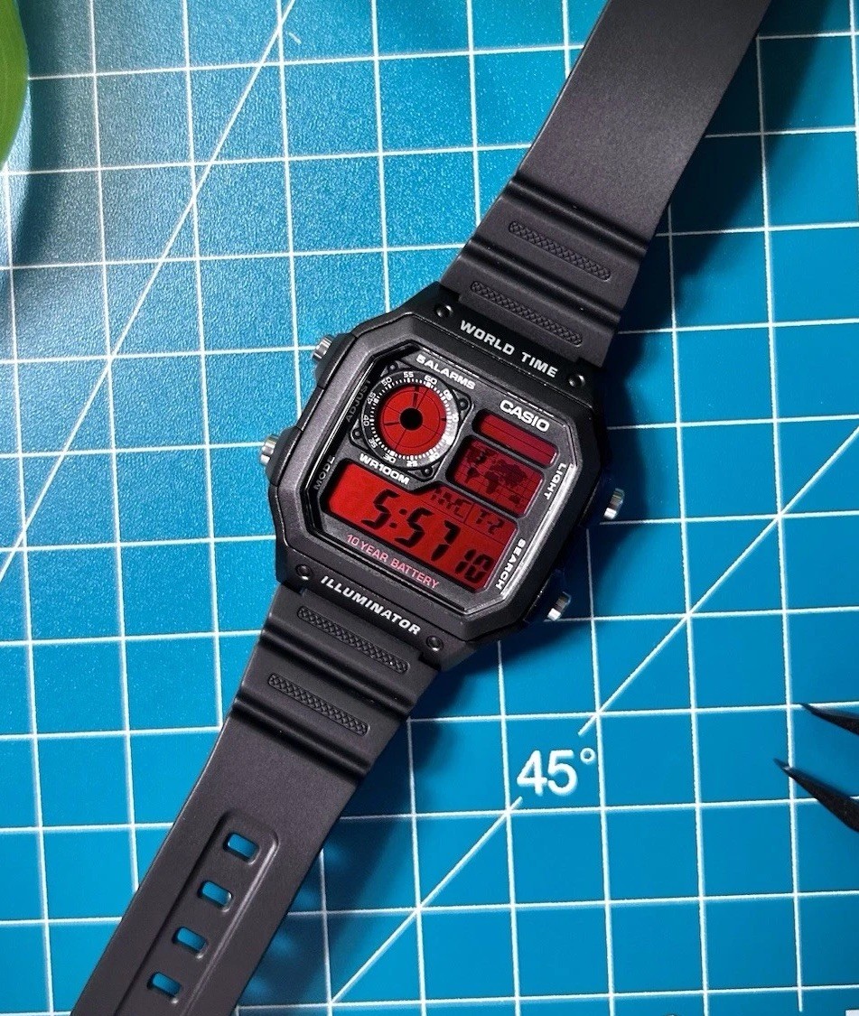 Red Casio Royale AE1200WH-1A Watch Custom Mod