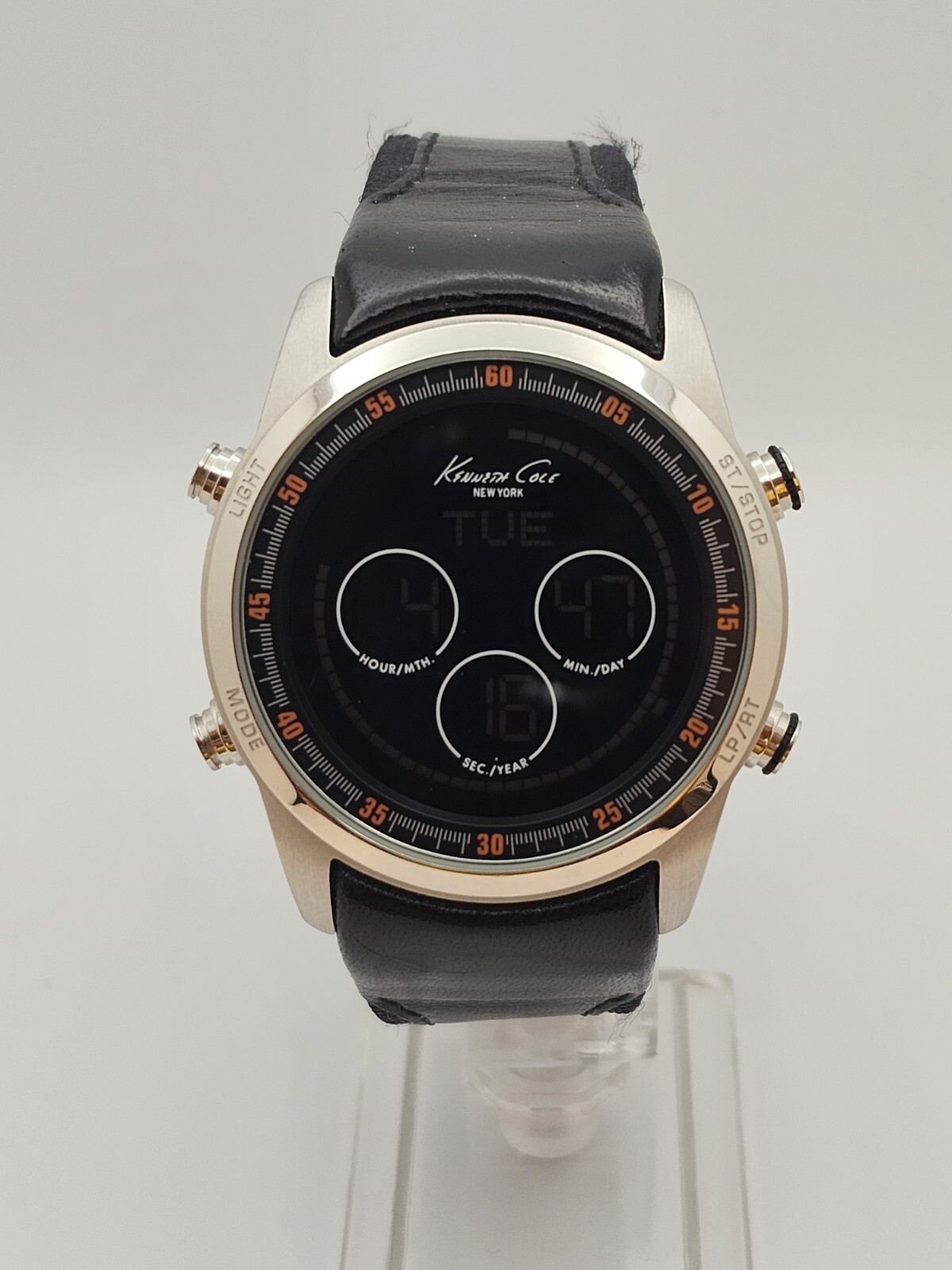RARE KENNETH COLE LED DIGITAL Mens Watch KC1468 Black And Orange Band Countdown