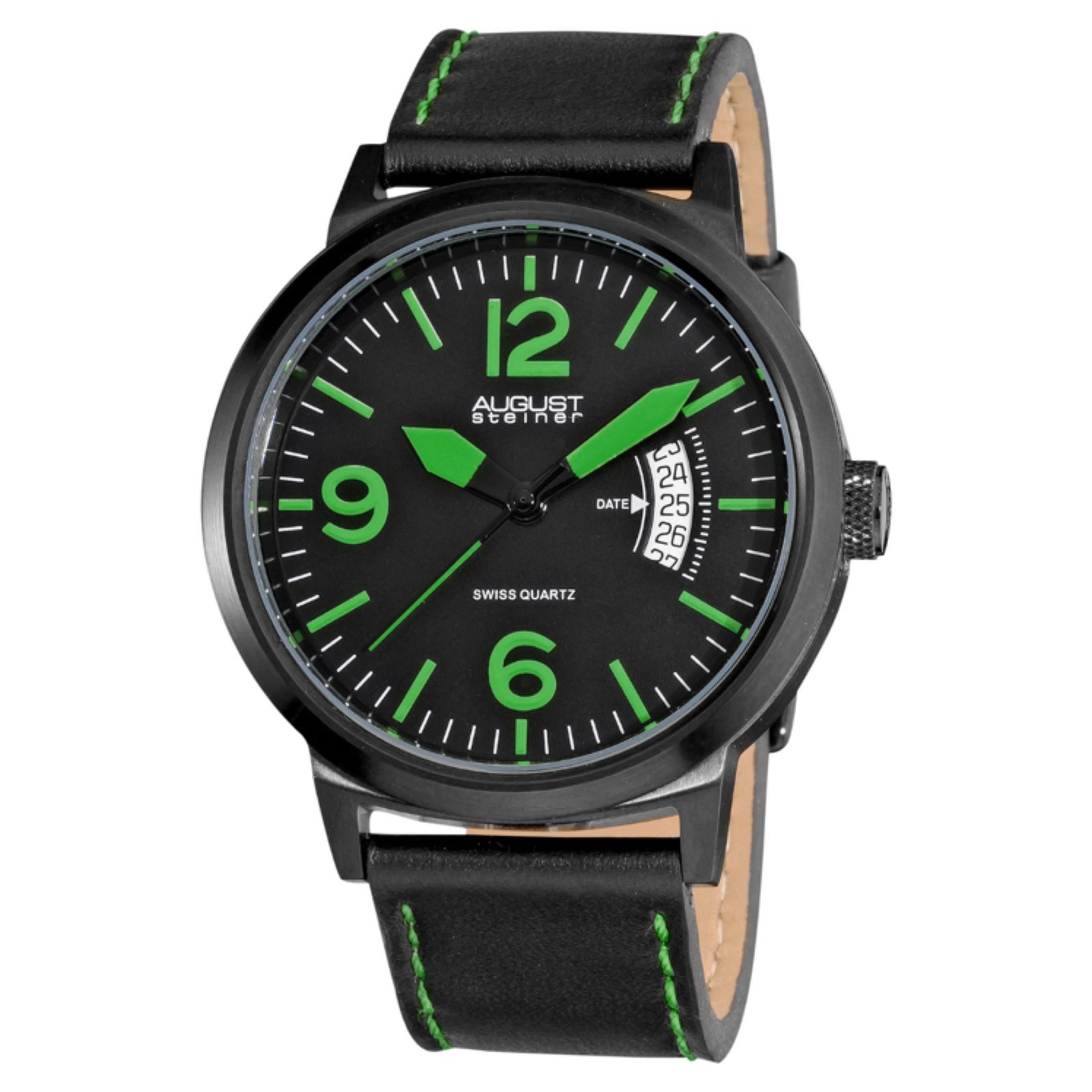 August Steiner Brushed Black Steel Men’s Watch (model AS8012GN) 44mm