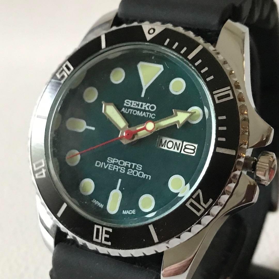Working Green Diver Watch Automatic 40mm Case 23cm 9in Wrist OH Serviced Vintage