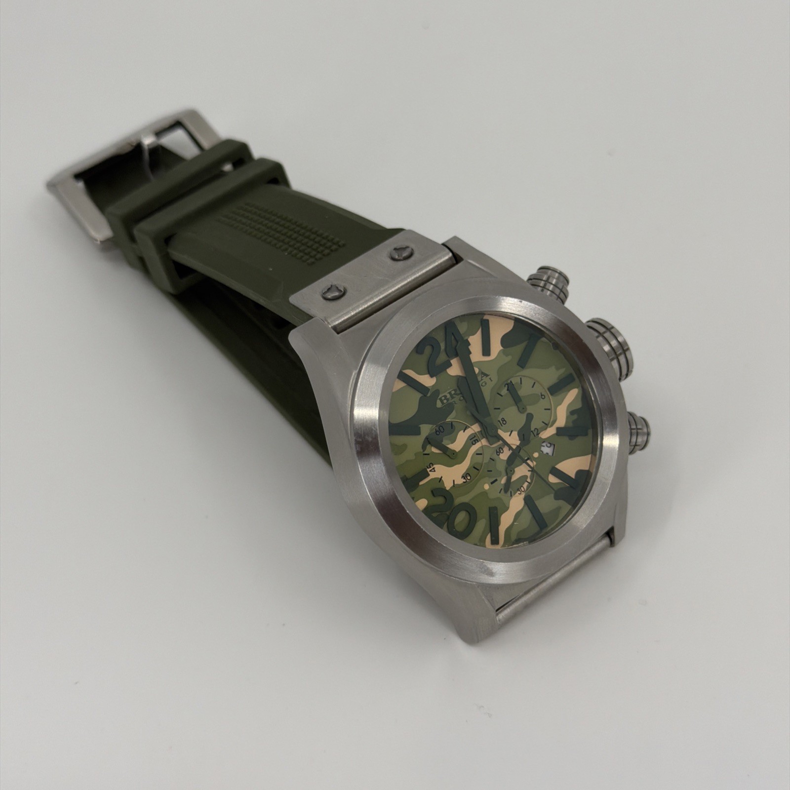 Brera Orologi AE07 Camo Dial Chronograph Quartz Watch Green Rubber Strap