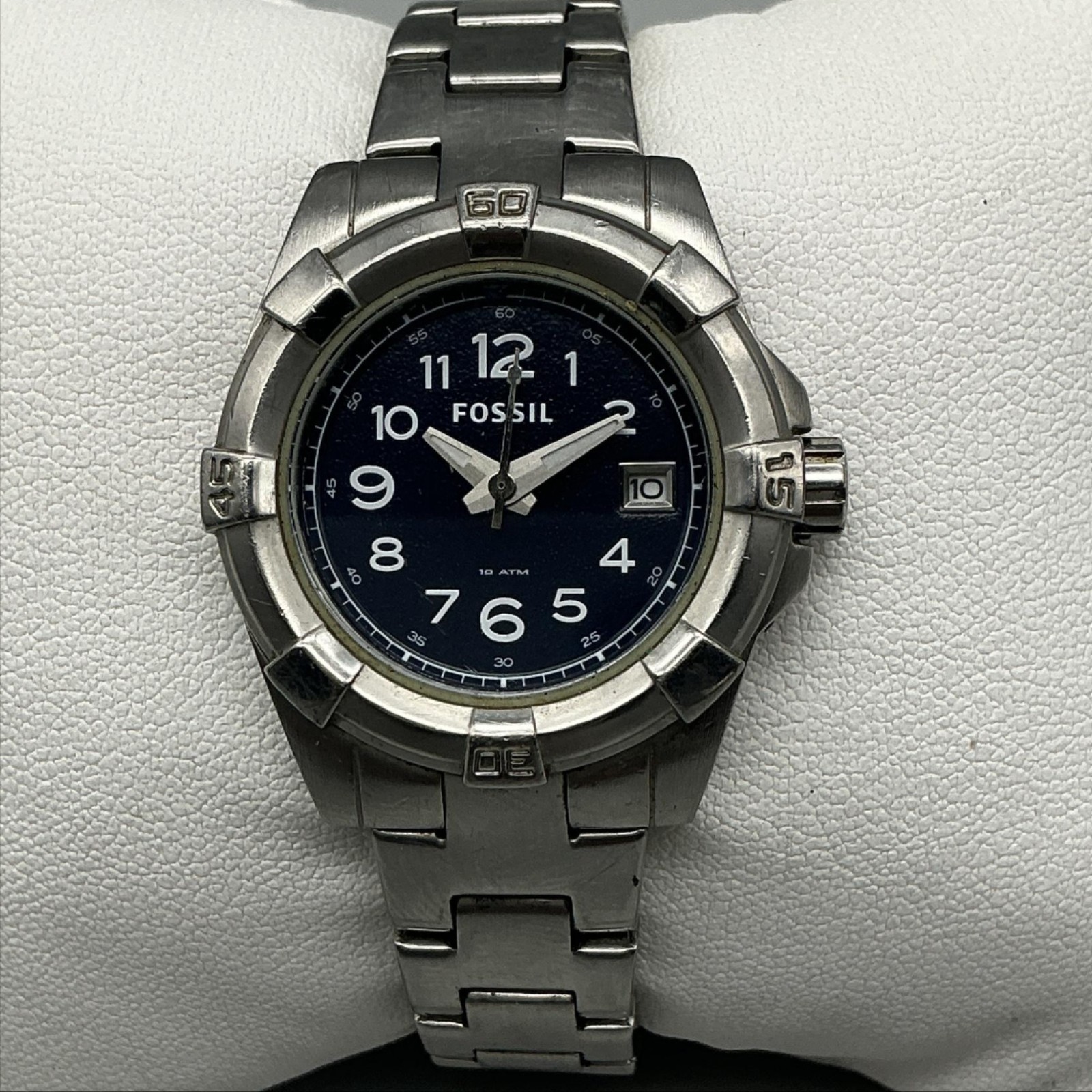 Fossil Womens Watch 28mm Blue Dial Date 10 ATM Stainless AM-4327 New Battery 6″