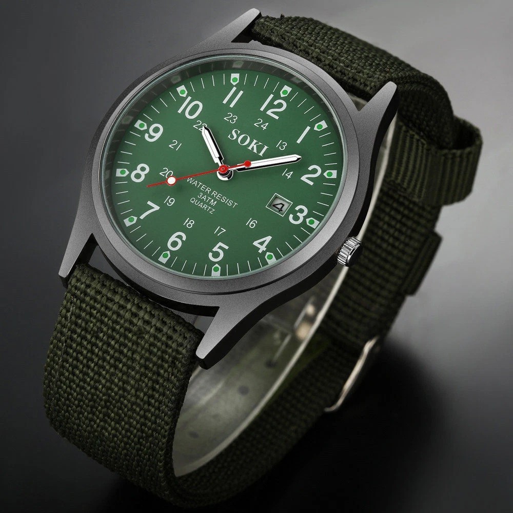 Men’s Military Army Luminous 24 Hours Dial Nylon Strap Date Quartz Wrist Watch